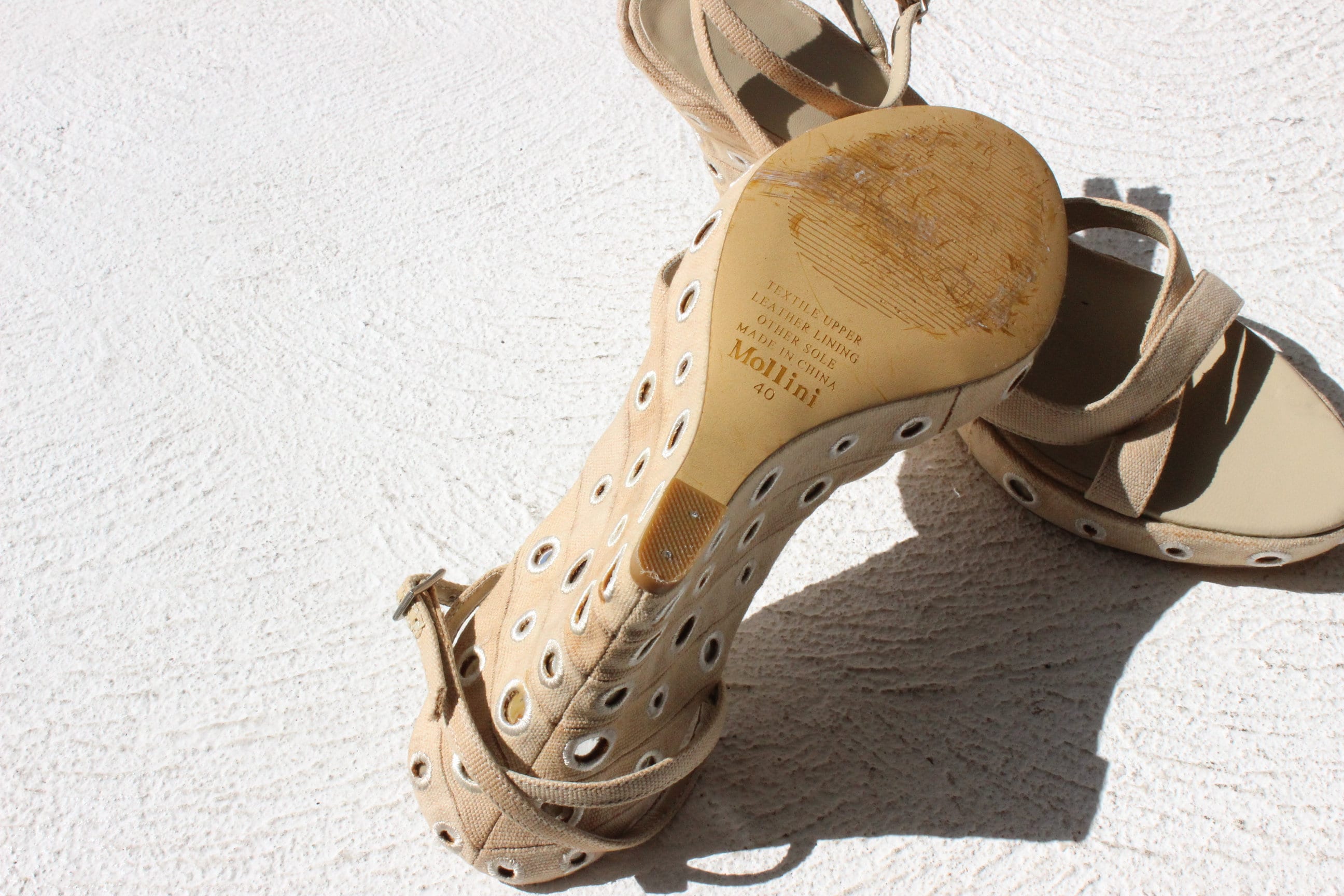 Y2K Mollini Canvas & Mirror Embellished Espadrille Wedges ~ Euro 39