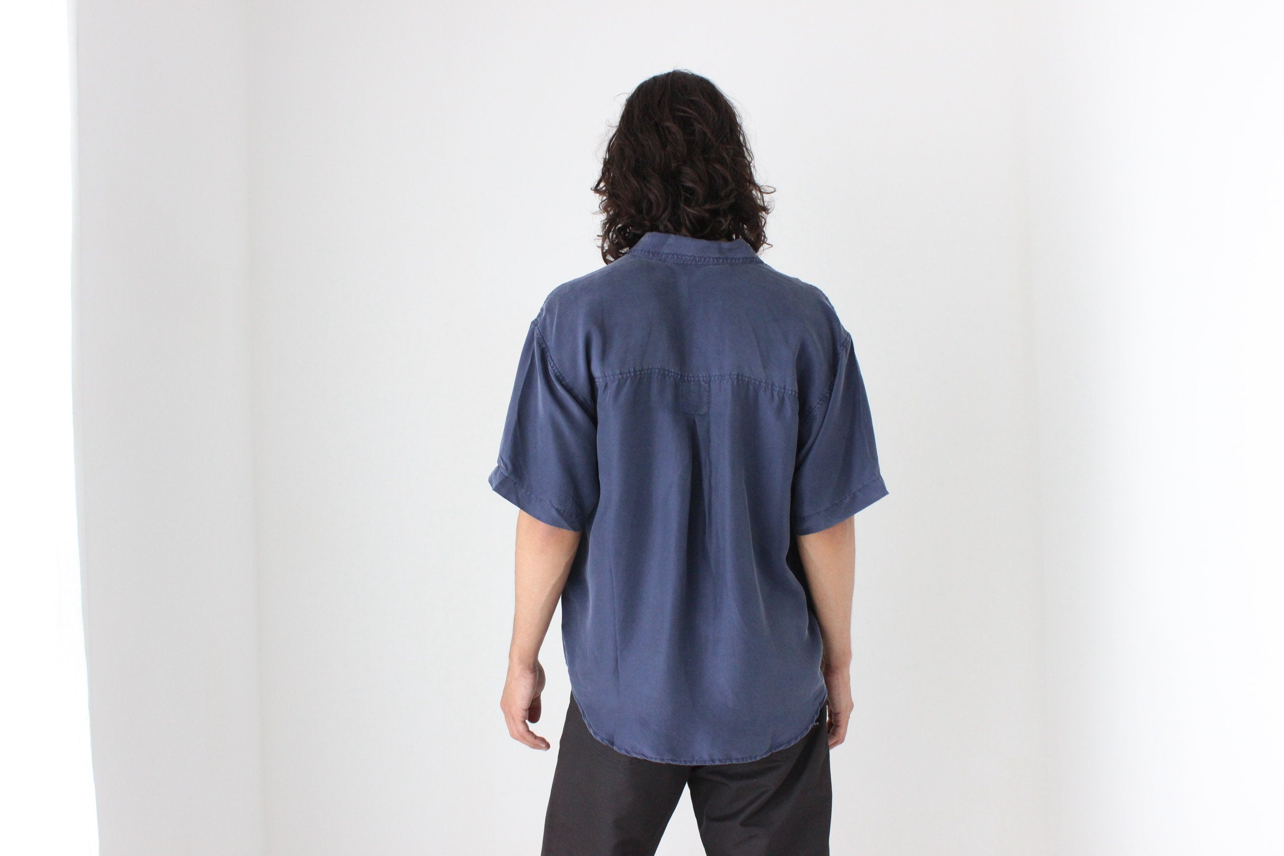 80s Matte SILK Boxy Minimal Shirt in Deep Blue