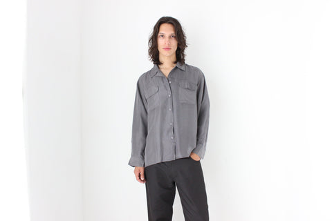 80s PURE SILK Double Pocket Long Sleeve Shirt in Grey