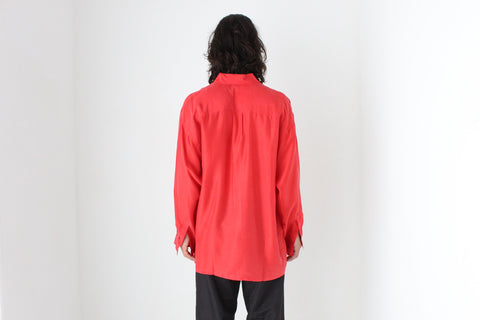 80s PURE SILK Relaxed Long Sleeve Shirt in Vibrant Red
