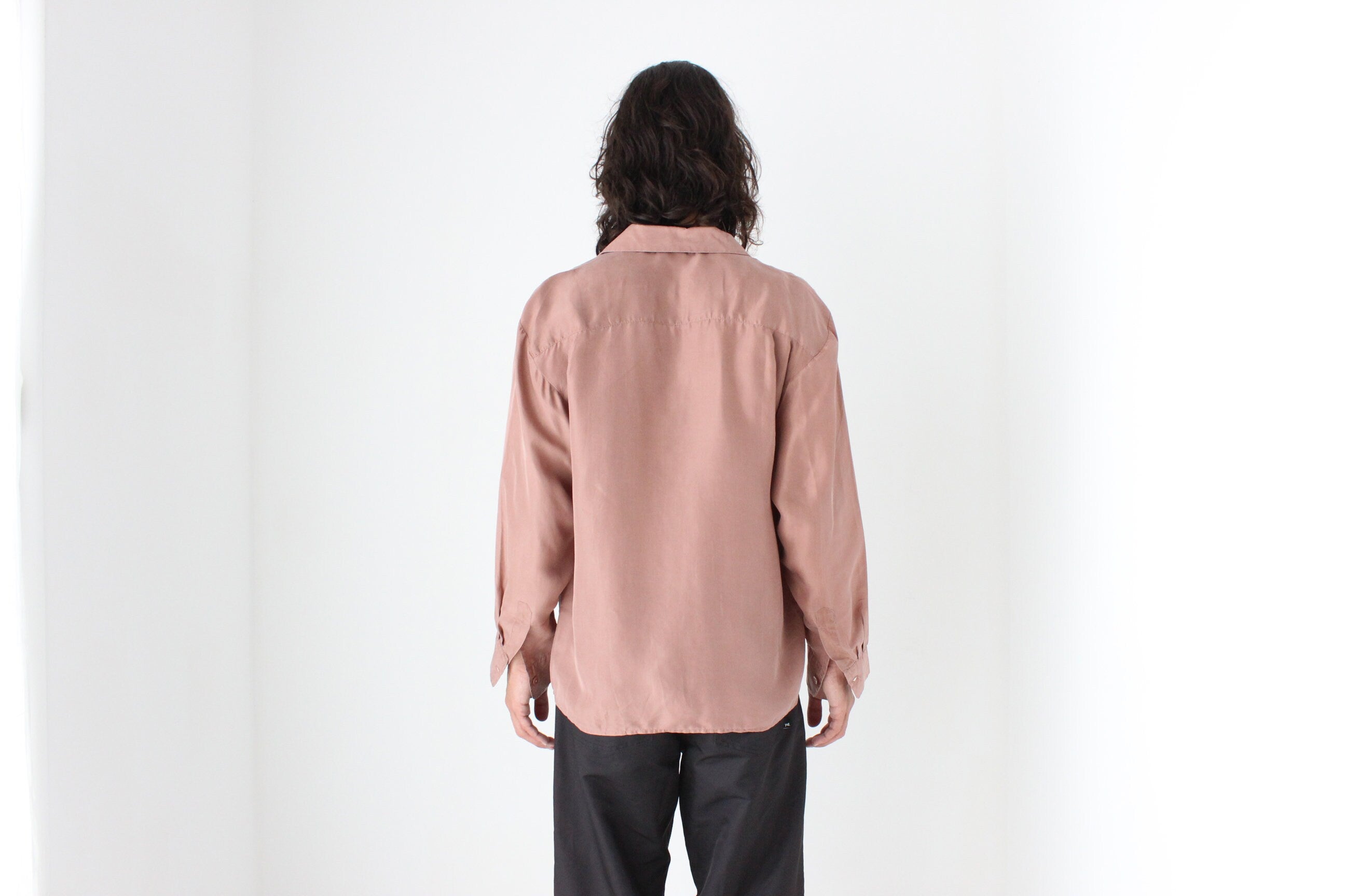 80s PURE SILK Double Pocket Long Sleeve Shirt in Mauve