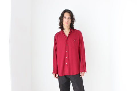 90s Textured Pure Silk Relaxed Shirt in Burgundy