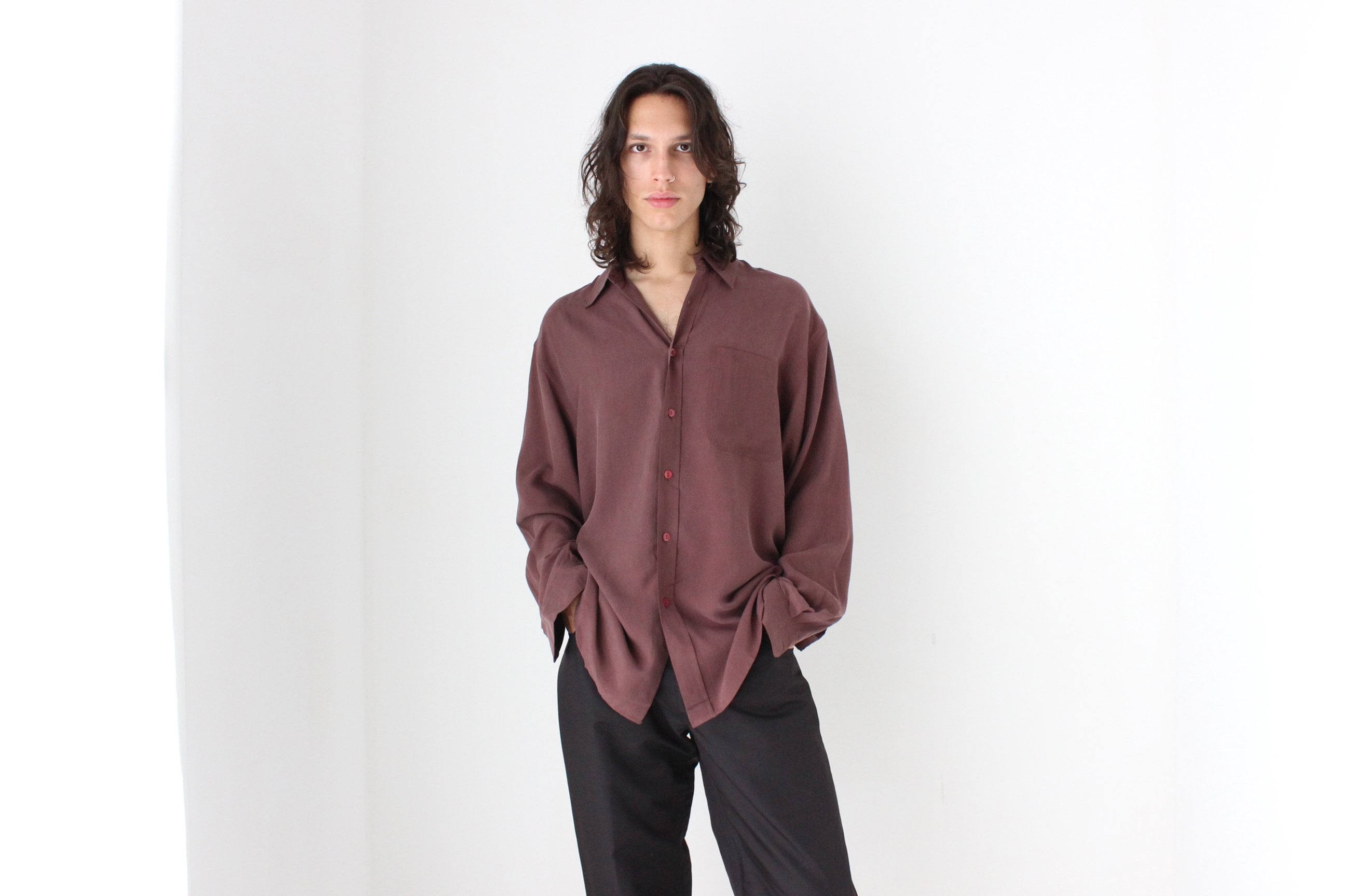 90s PURE FUJI SILK Relaxed Shirt in Plum