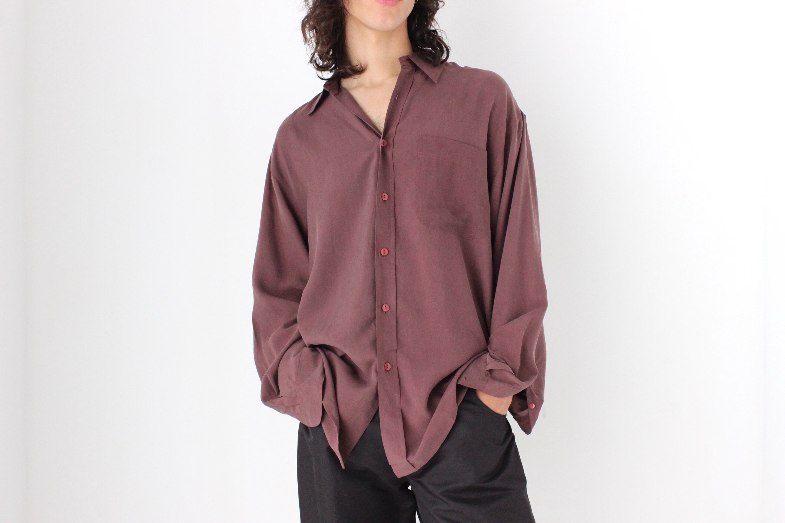 90s PURE FUJI SILK Relaxed Shirt in Plum