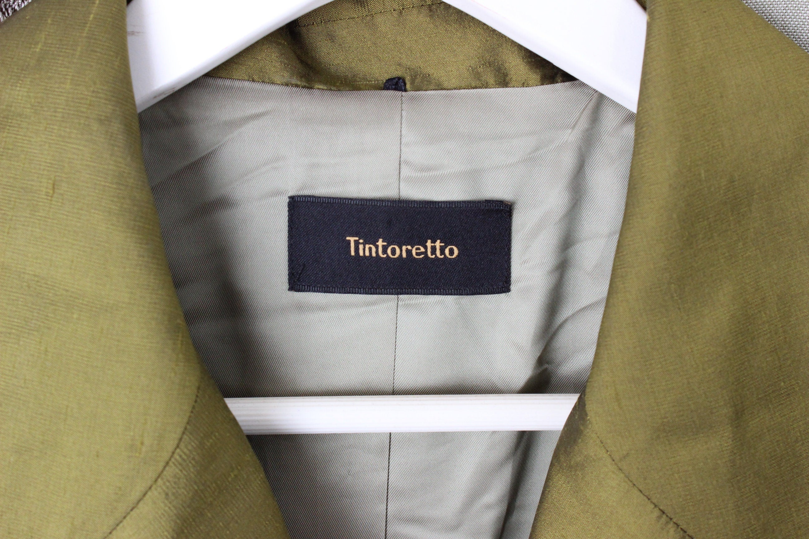 90s Metallic Raw Silk Olive Green Coat by Tintoretto