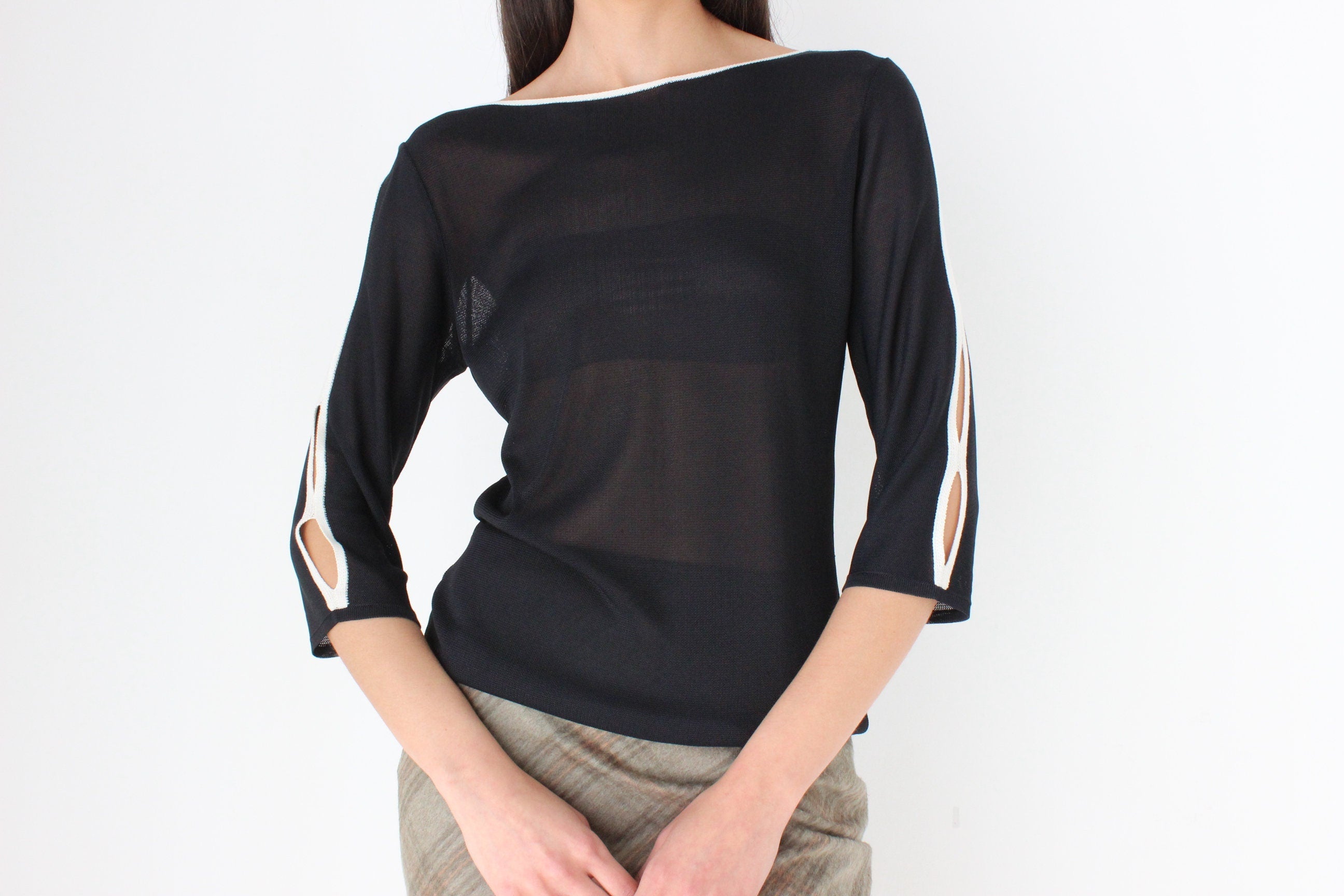 2000s Monochrome Cut Out Knit Top