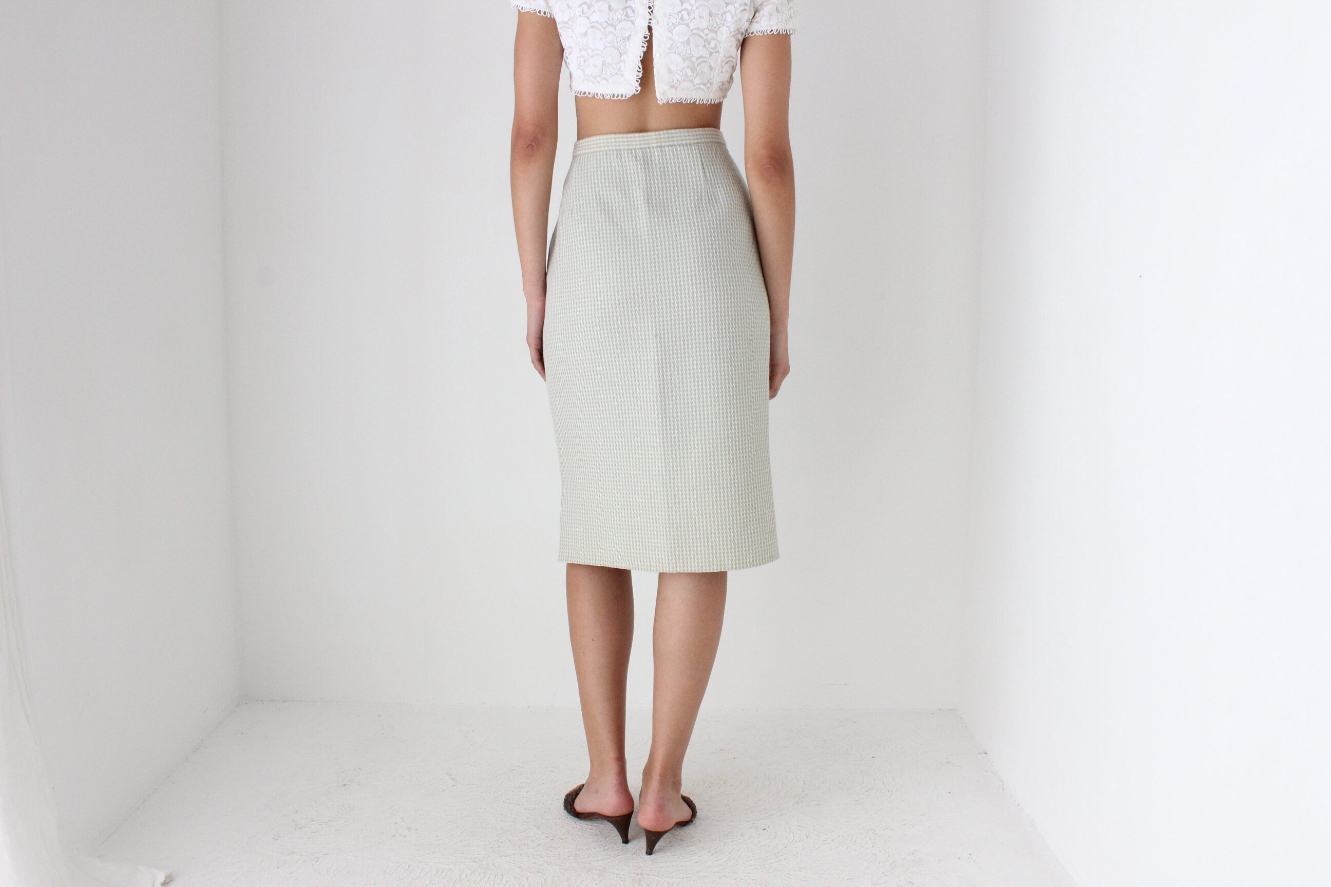 80s Roberto Avolio Milano Pure Wool Pastel Knee Length Skirt