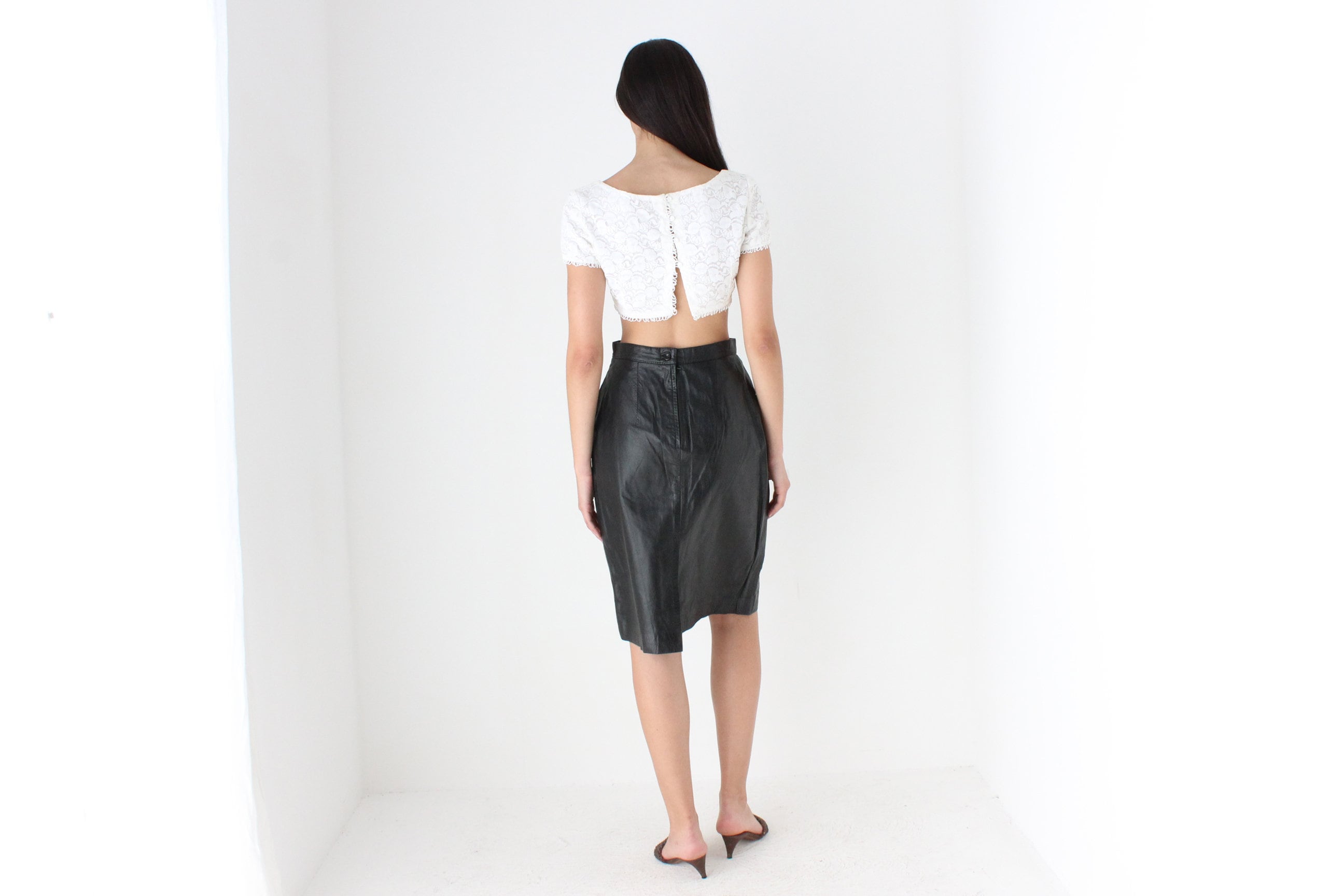 Minimal 80s Leather Pencil Skirt by Bruno Valli, Made in Italy