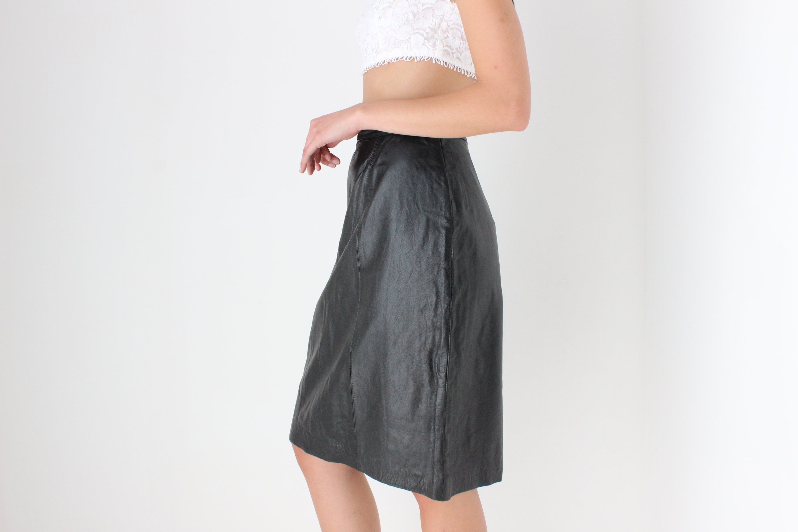 Minimal 80s Leather Pencil Skirt by Bruno Valli, Made in Italy