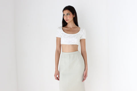 80s Fitted Lace Scoop Neck Micro Cropped Tee