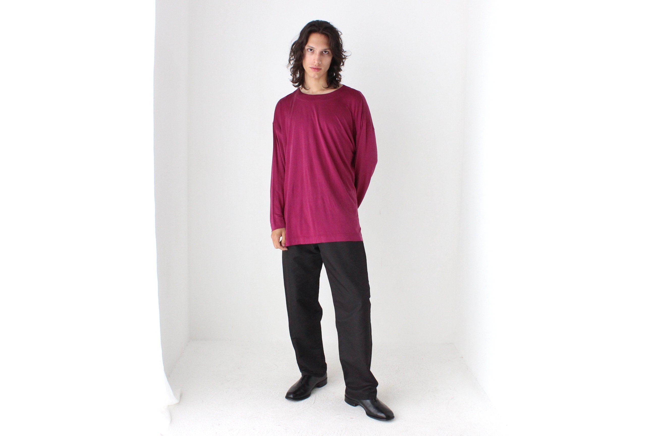 90s Luxury PURE SILK JERSEY Slouch Top in Magenta