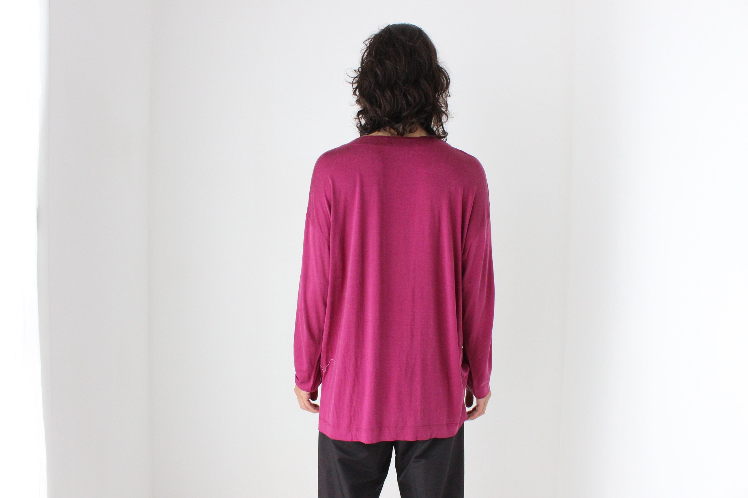 90s Luxury PURE SILK JERSEY Slouch Top in Magenta