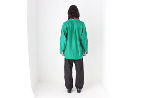 80s PURE SILK Relaxed Long Sleeve Shirt in Emerald