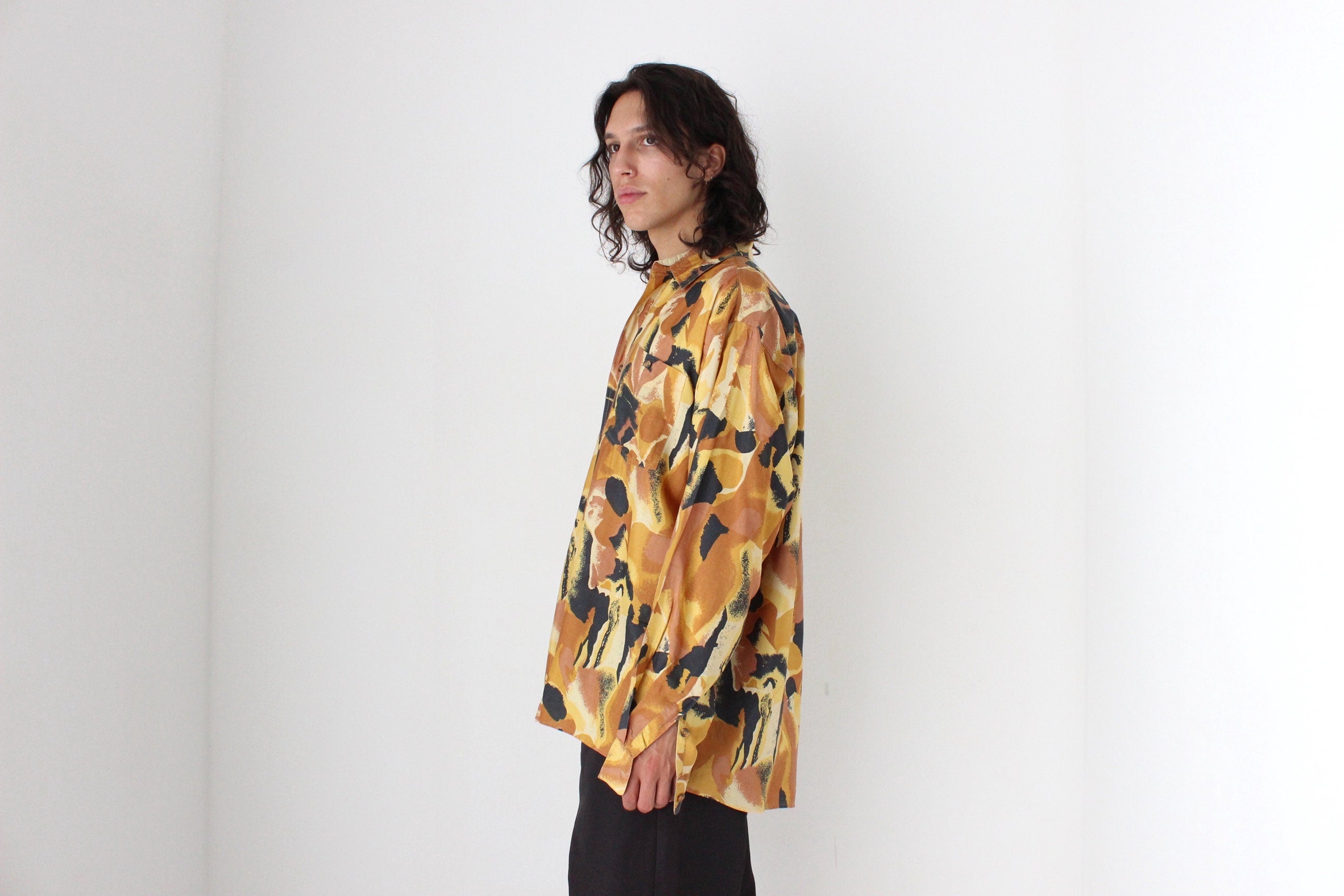 80s PURE FUJI SILK Abstract Print Shirt