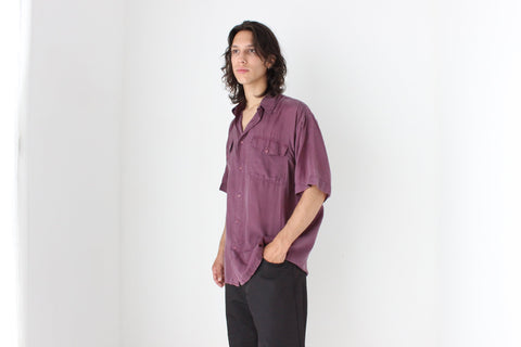 80s MATTE SILK Boxy Double Pocket Shirt in Purple