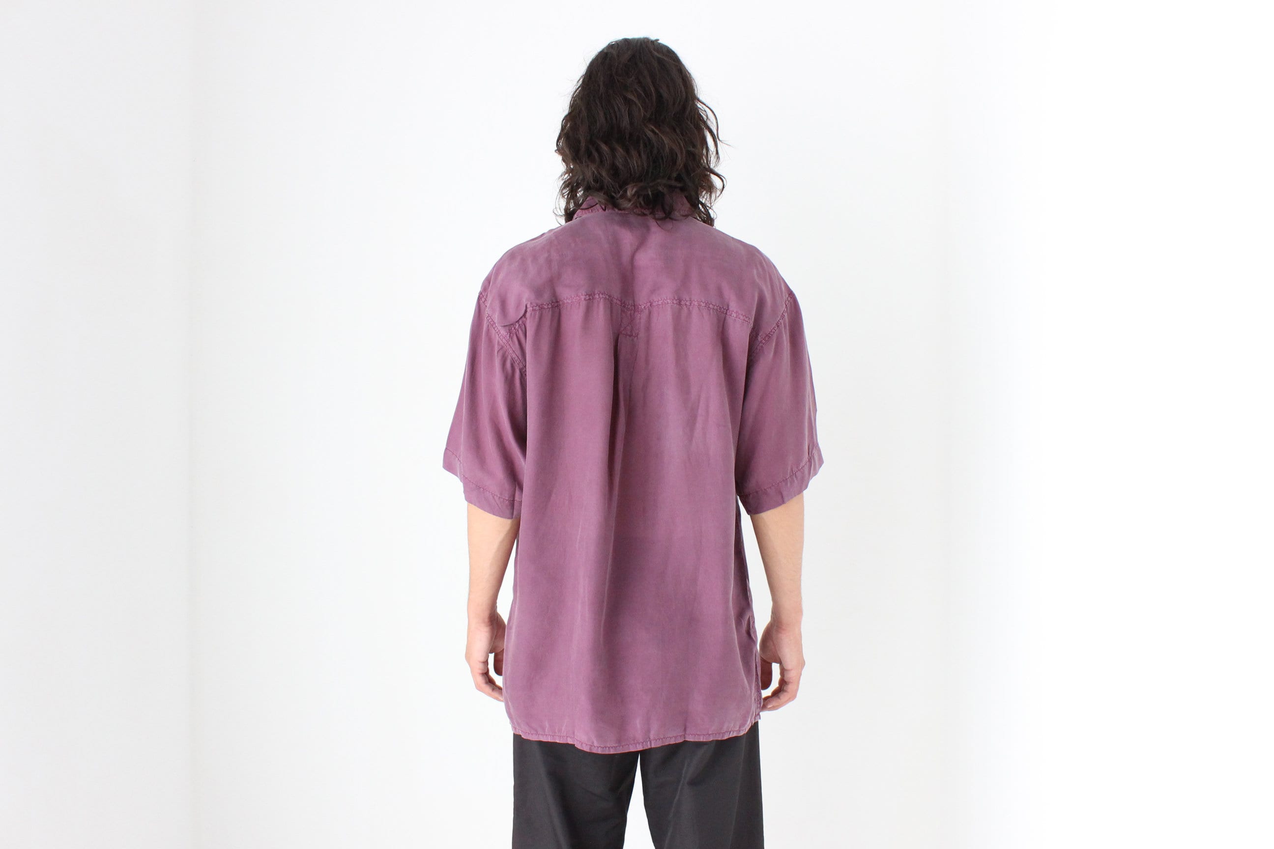 80s MATTE SILK Boxy Double Pocket Shirt in Purple