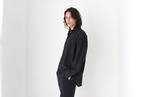 90s PURE FUJI SILK Relaxed Shirt in Ink Black