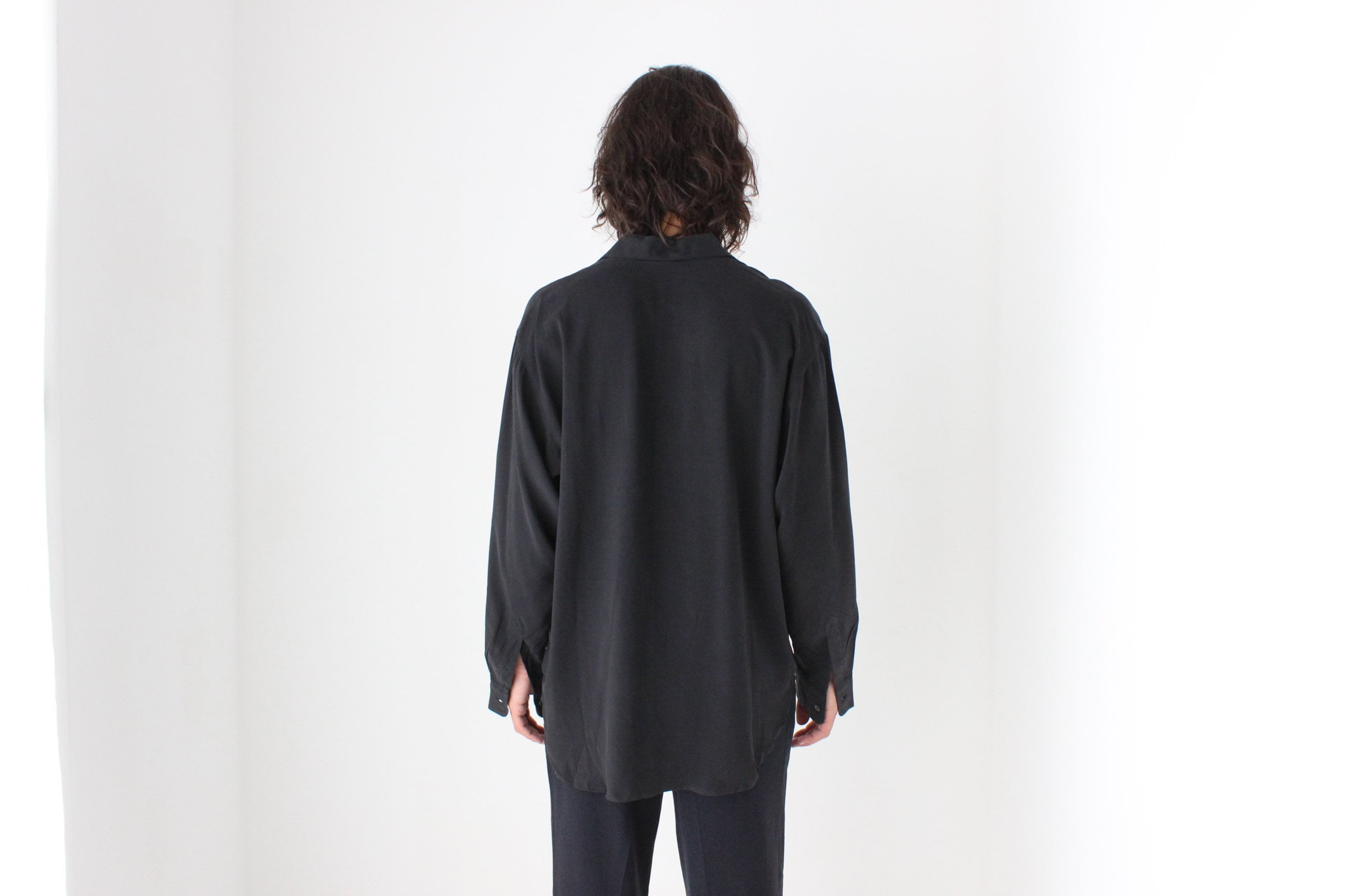 90s PURE FUJI SILK Relaxed Shirt in Ink Black