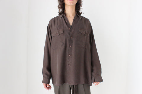 90s Textured Pure Silk Relaxed Shirt in Chocolate