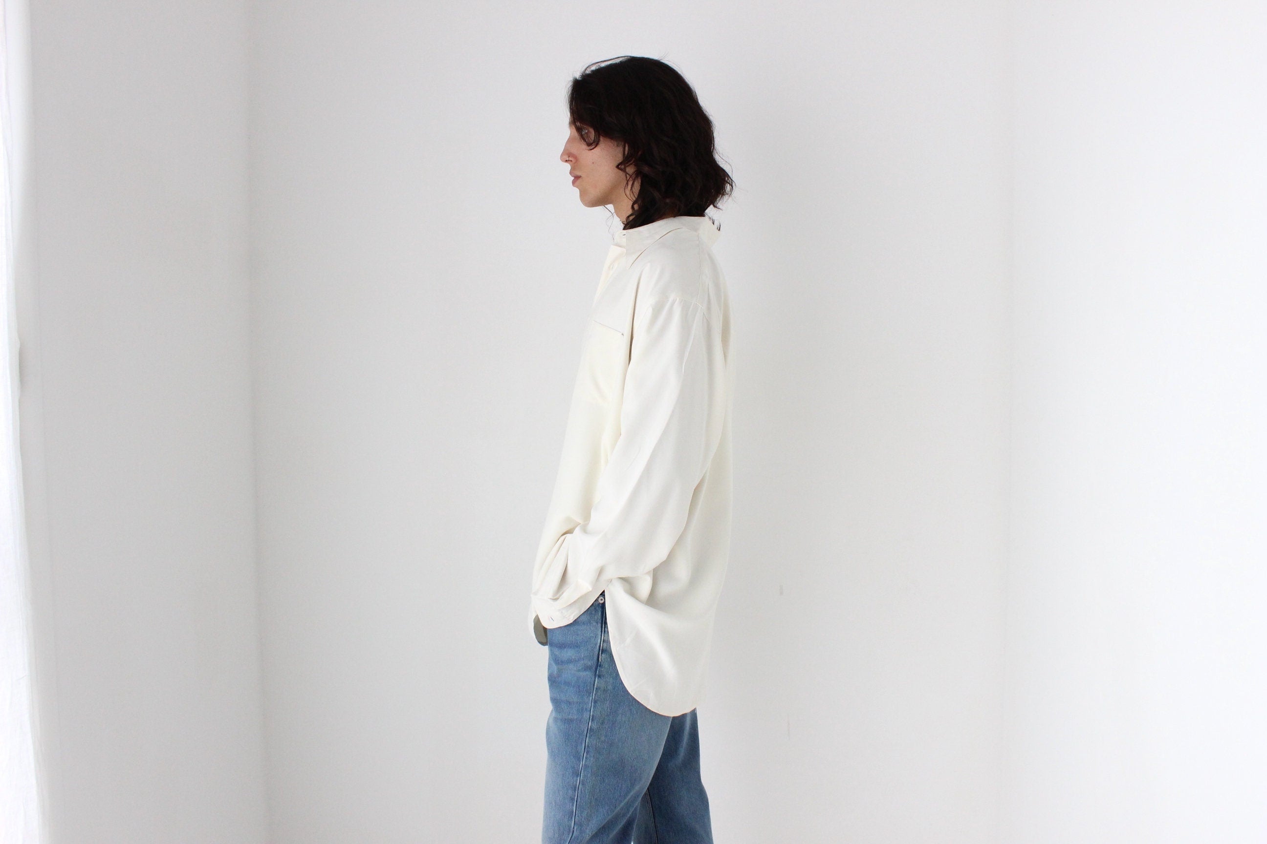 90s PURE FUJI SILK Relaxed Shirt in Cream