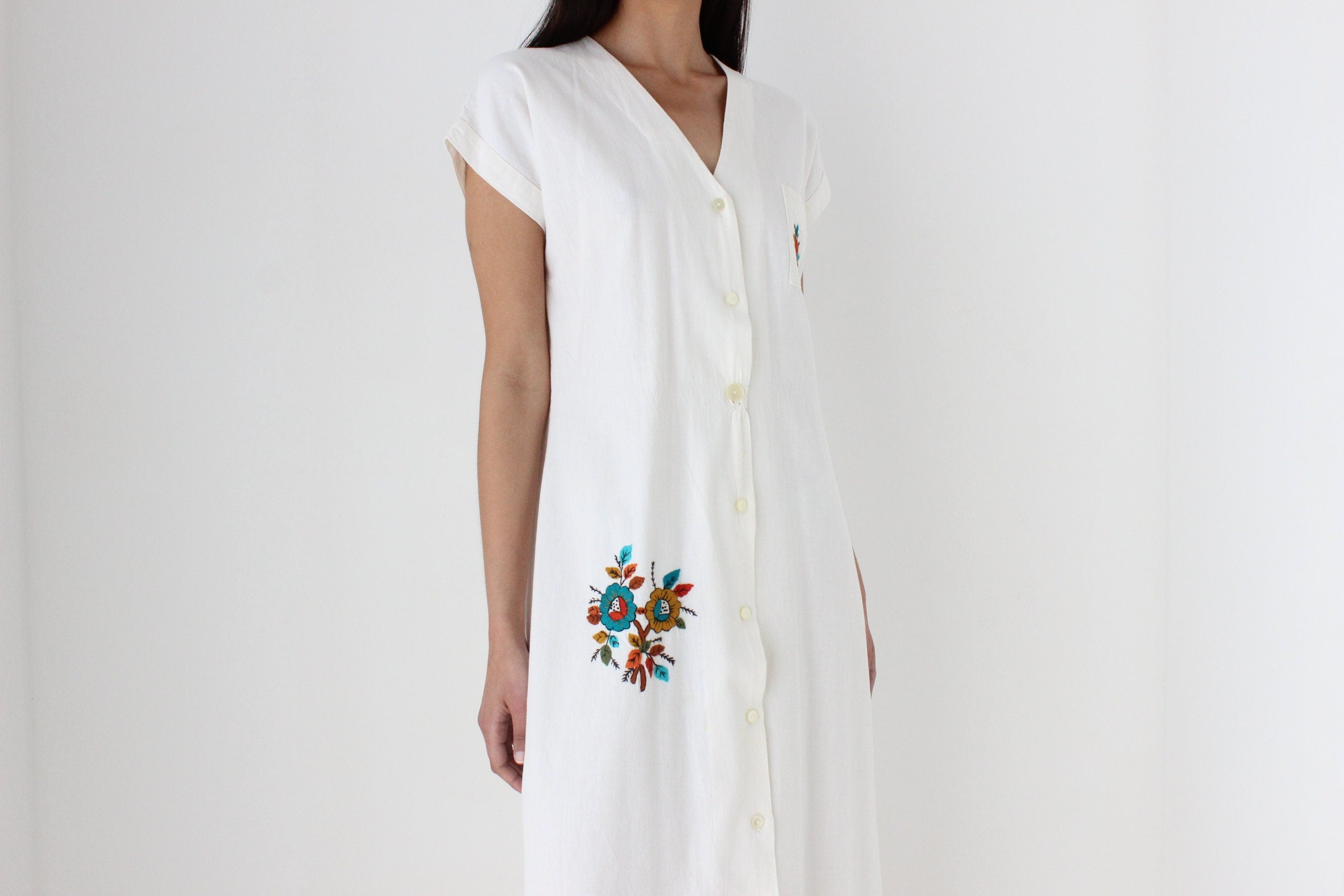 70s Spanish Vintage Embroidered Cotton Folk Dress