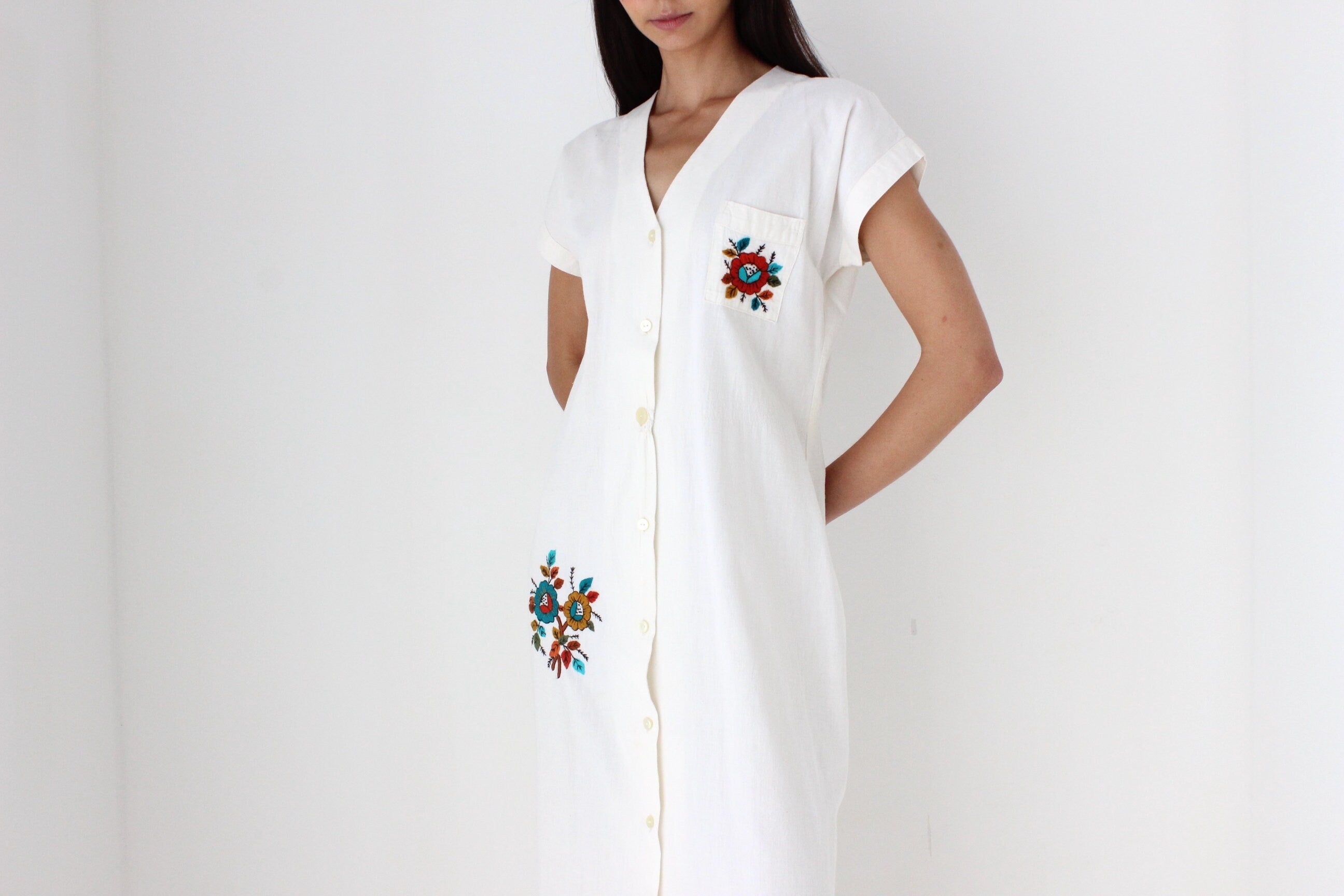 70s Spanish Vintage Embroidered Cotton Folk Dress