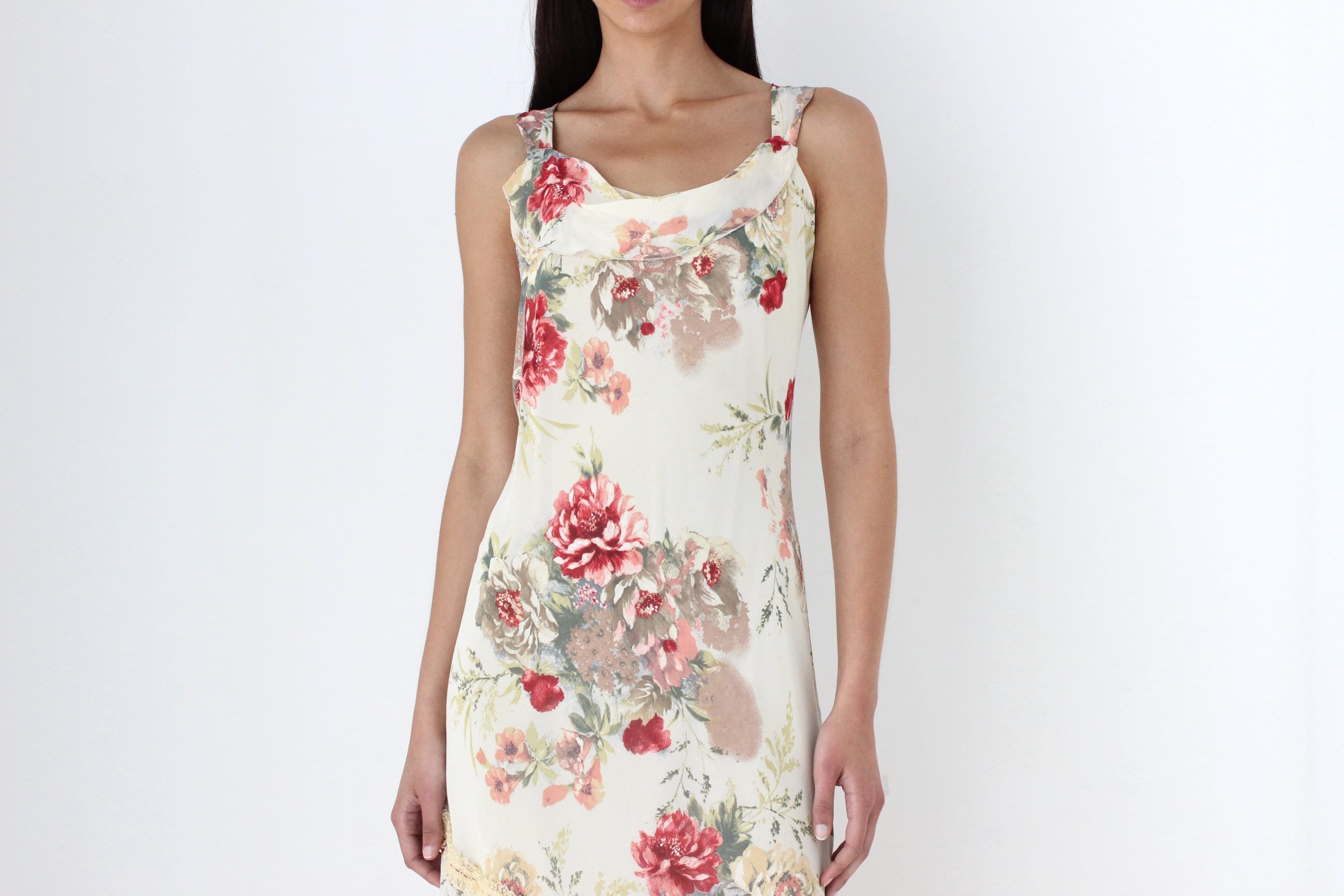 Y2K Spanish Asymmetric Floral Bias Cut Dress