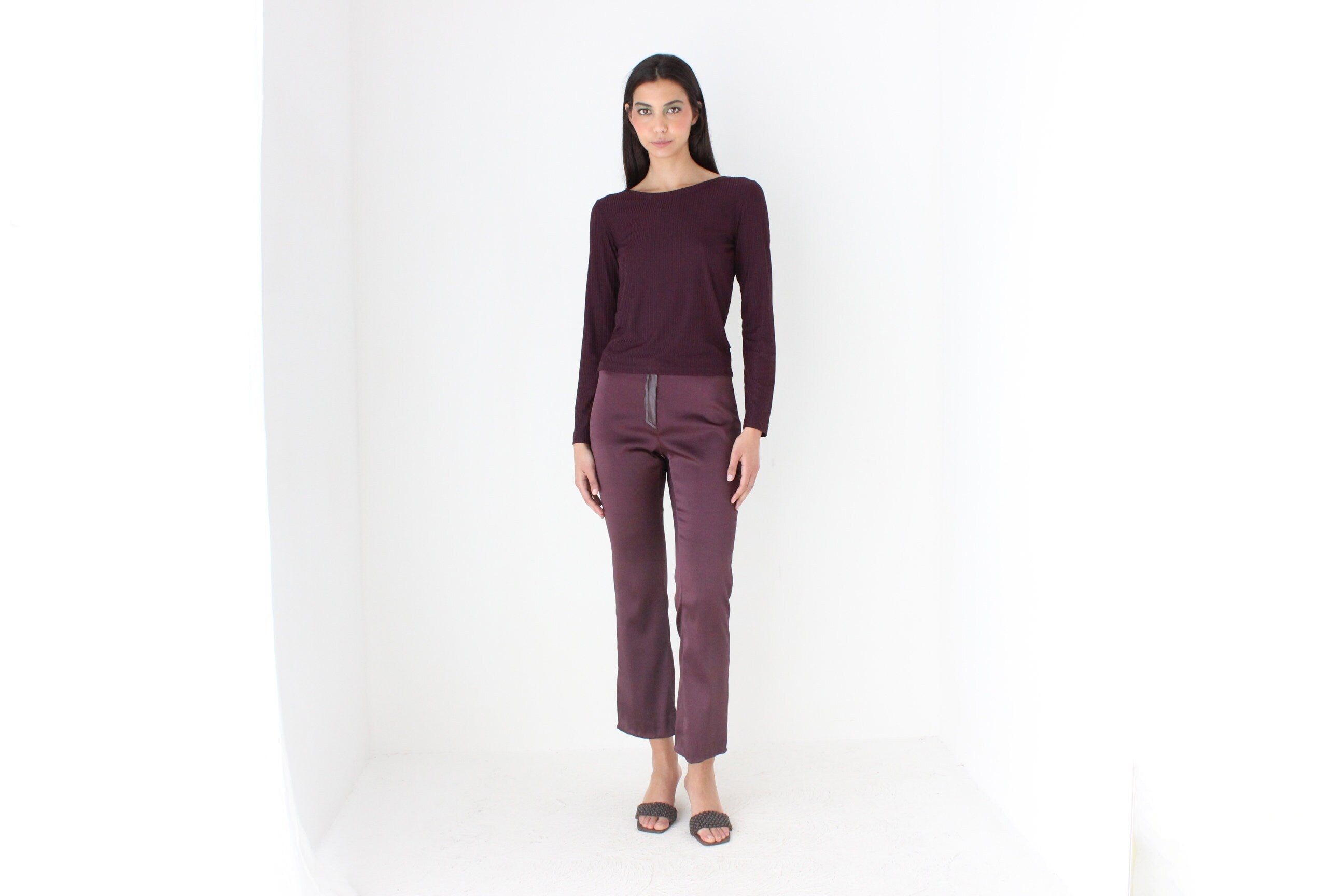 90s Minimal Aubergine Lycra Blend Long Sleeve Top