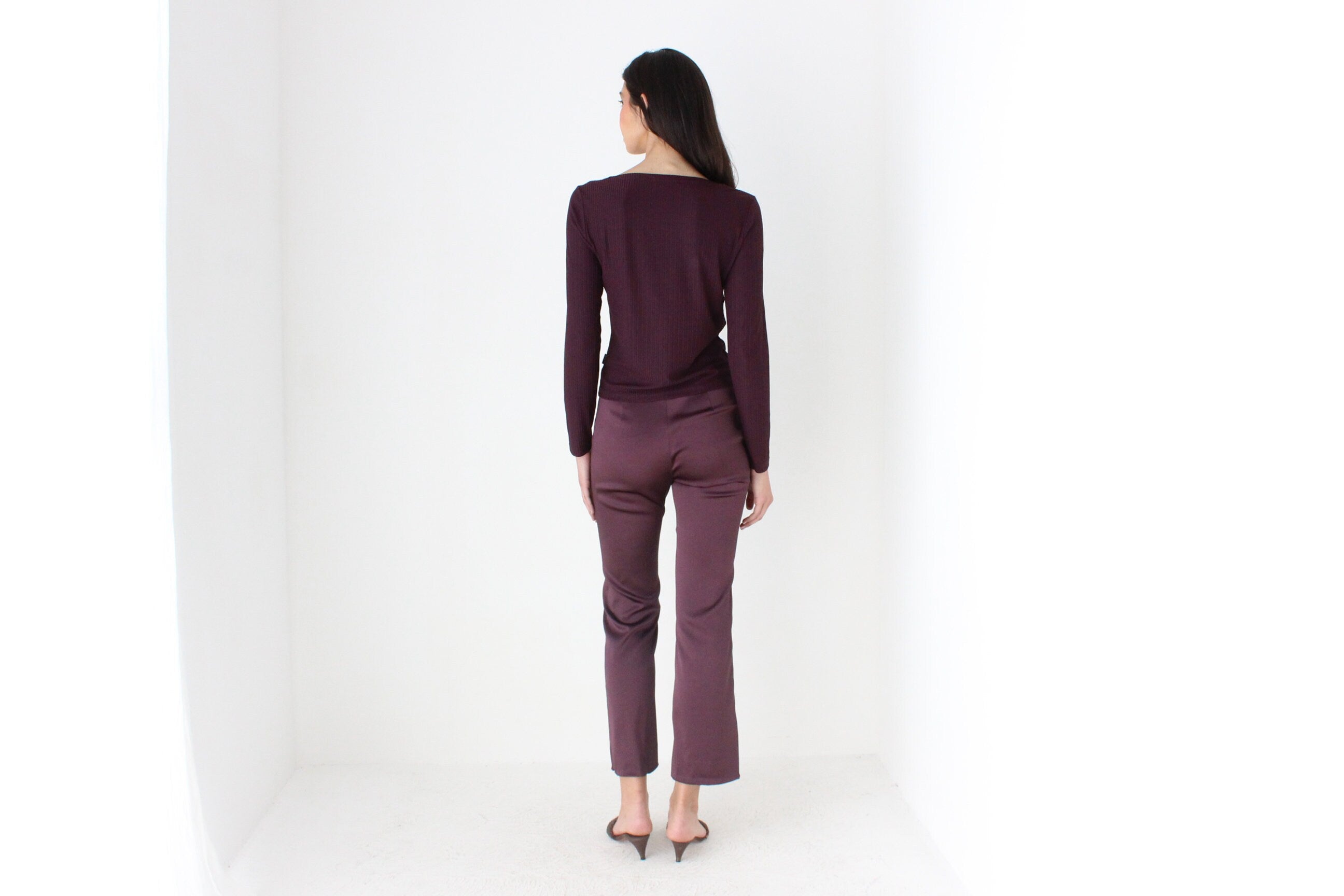 90s Minimal Aubergine Lycra Blend Long Sleeve Top