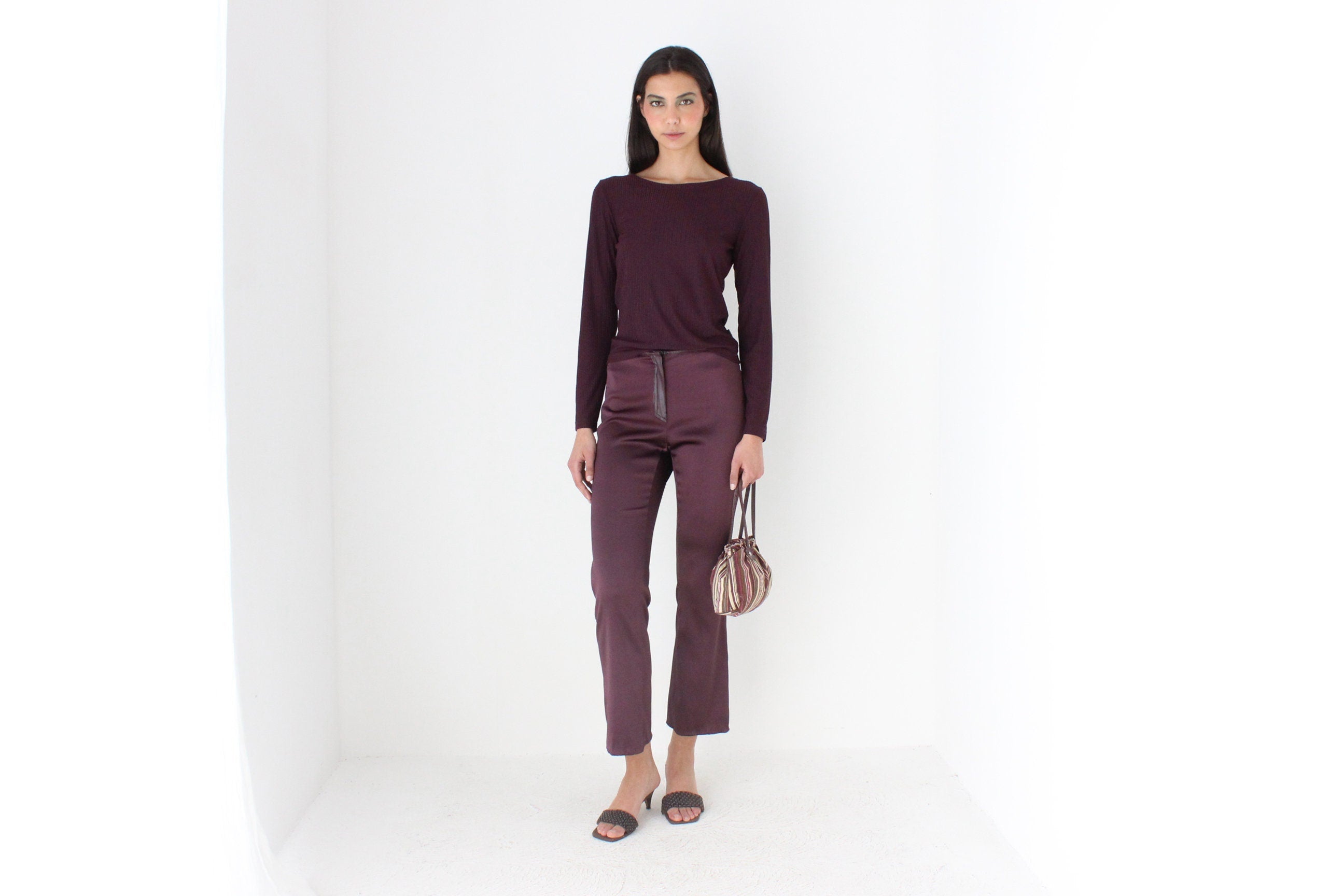 Y2K Italian Made Beautifully Fitted Aubergine Low Rise Bootcut Trousers