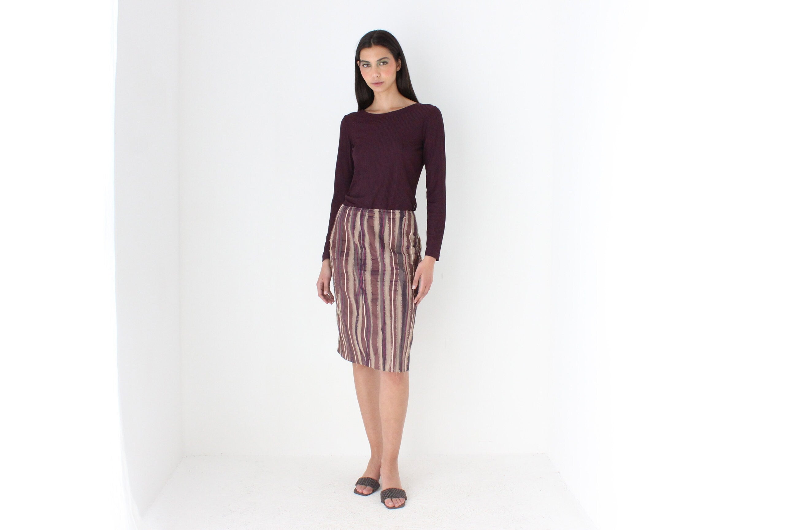 Y2K Textured Silk 3D Knee Length Skirt