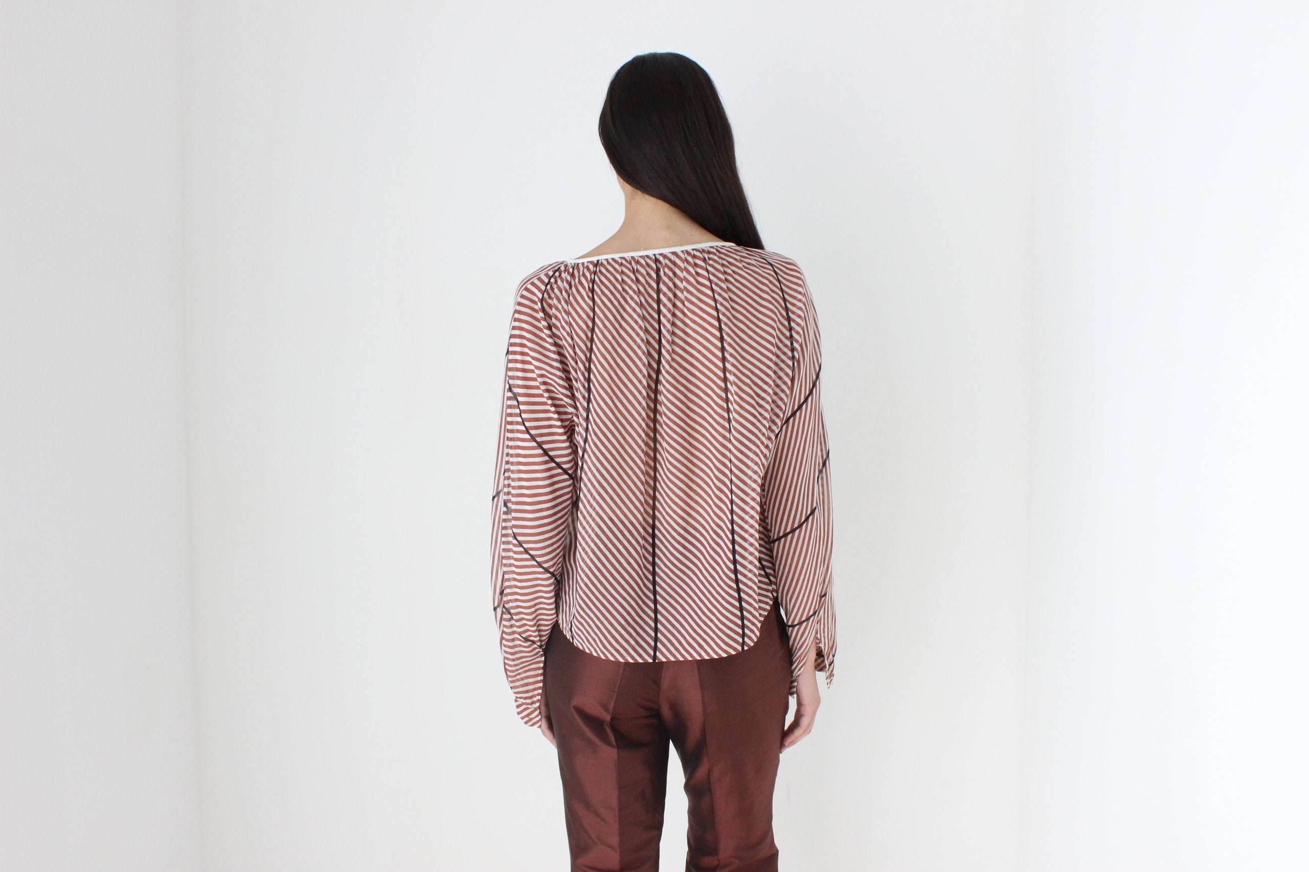 70s 'Erreuno Milano' Striped Cotton Harlequin Rosette Top