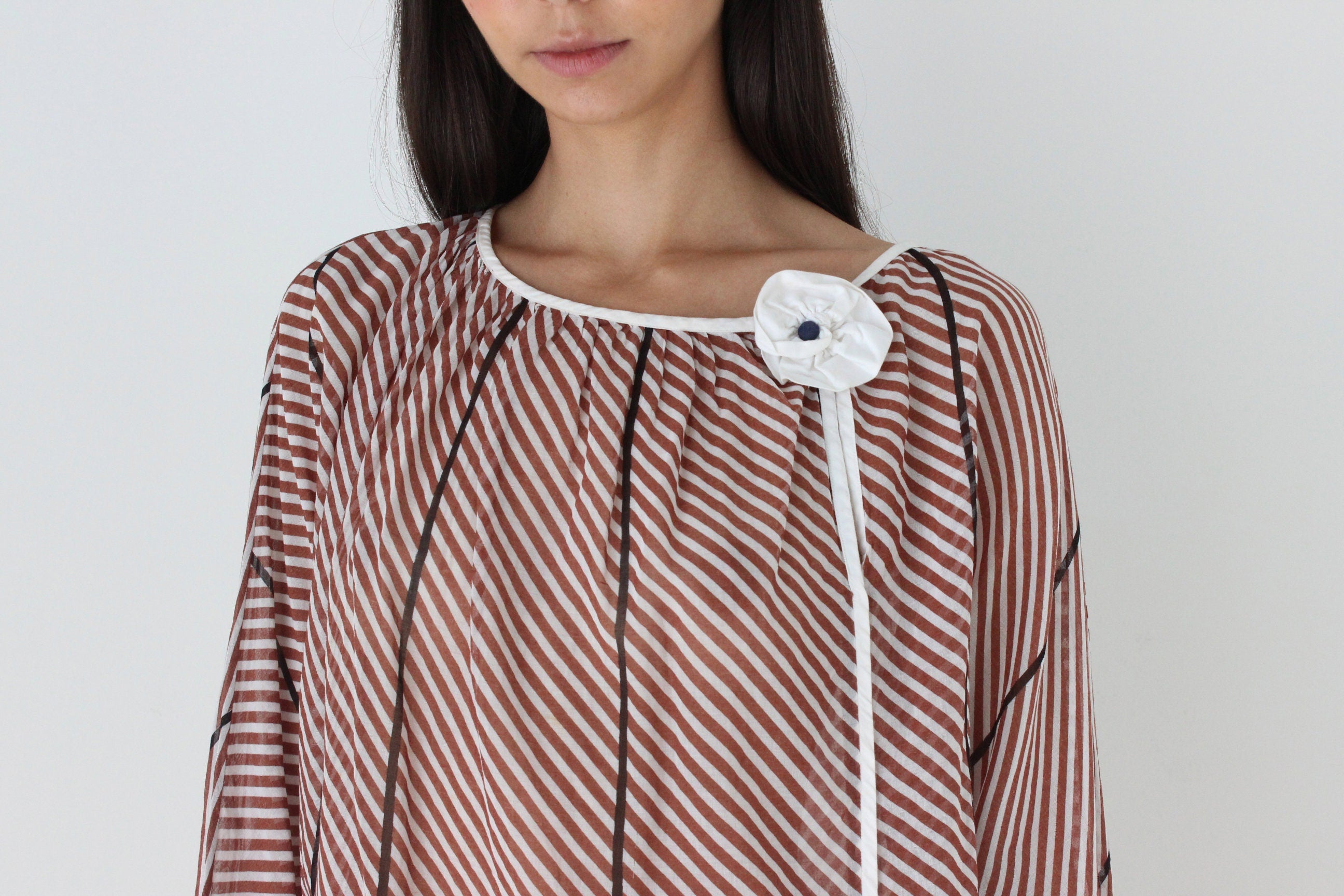 70s 'Erreuno Milano' Striped Cotton Harlequin Rosette Top