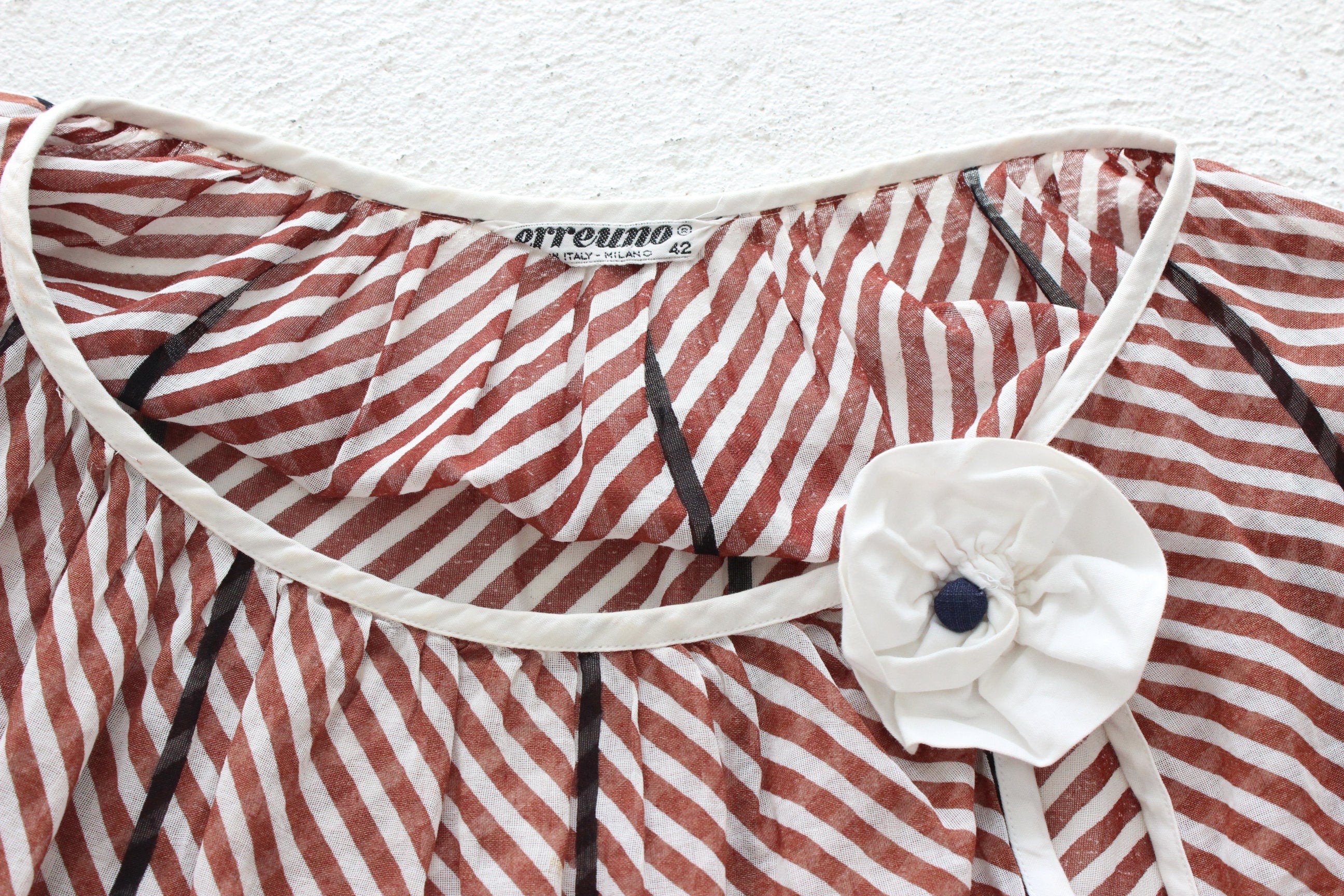 70s 'Erreuno Milano' Striped Cotton Harlequin Rosette Top