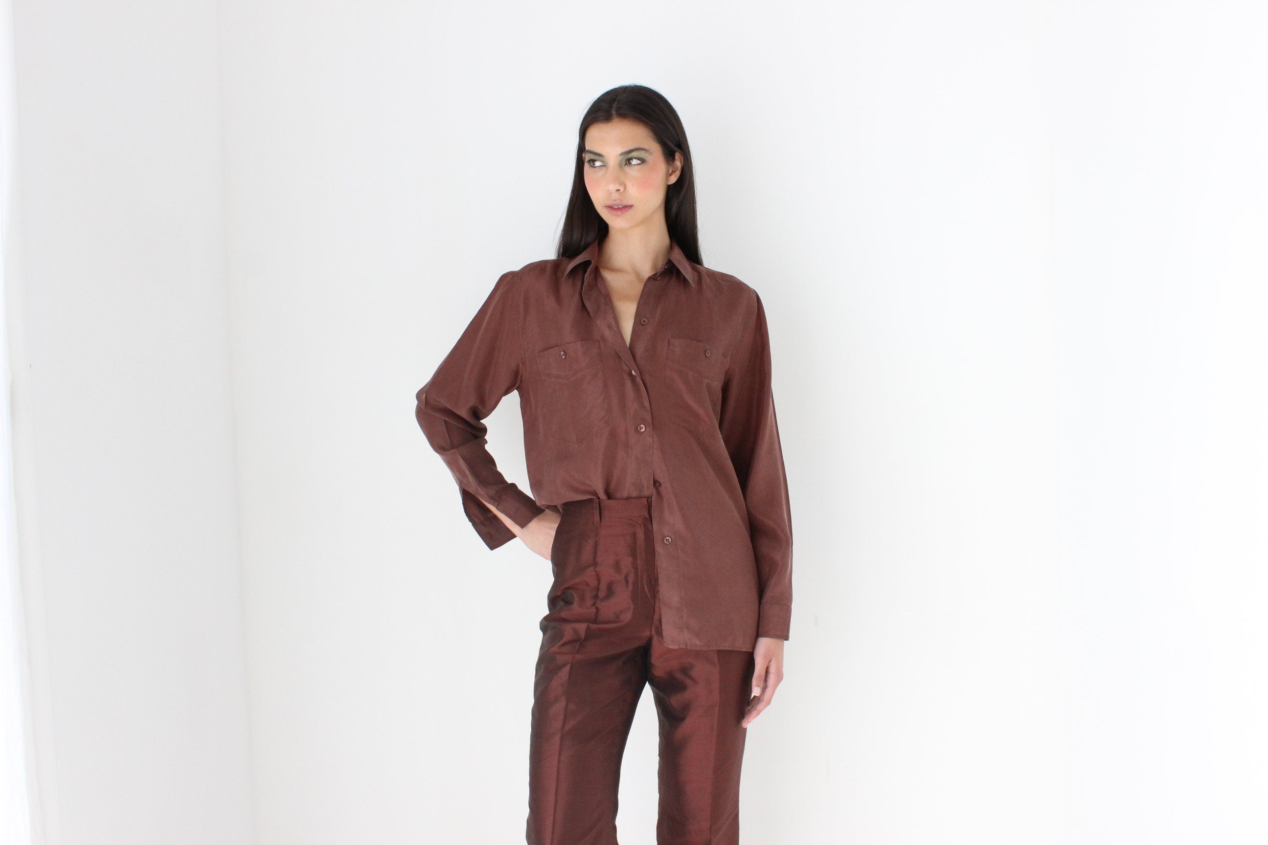 90s Pure Silk Chocolate Relaxed Shirt