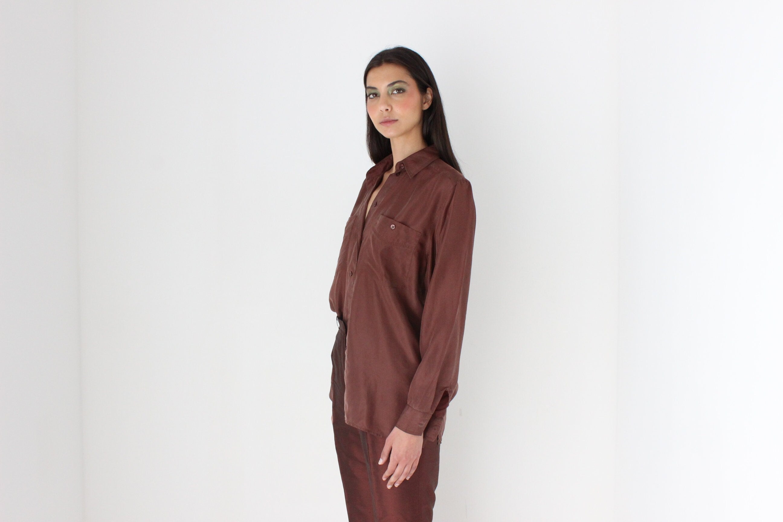 90s Pure Silk Chocolate Relaxed Shirt