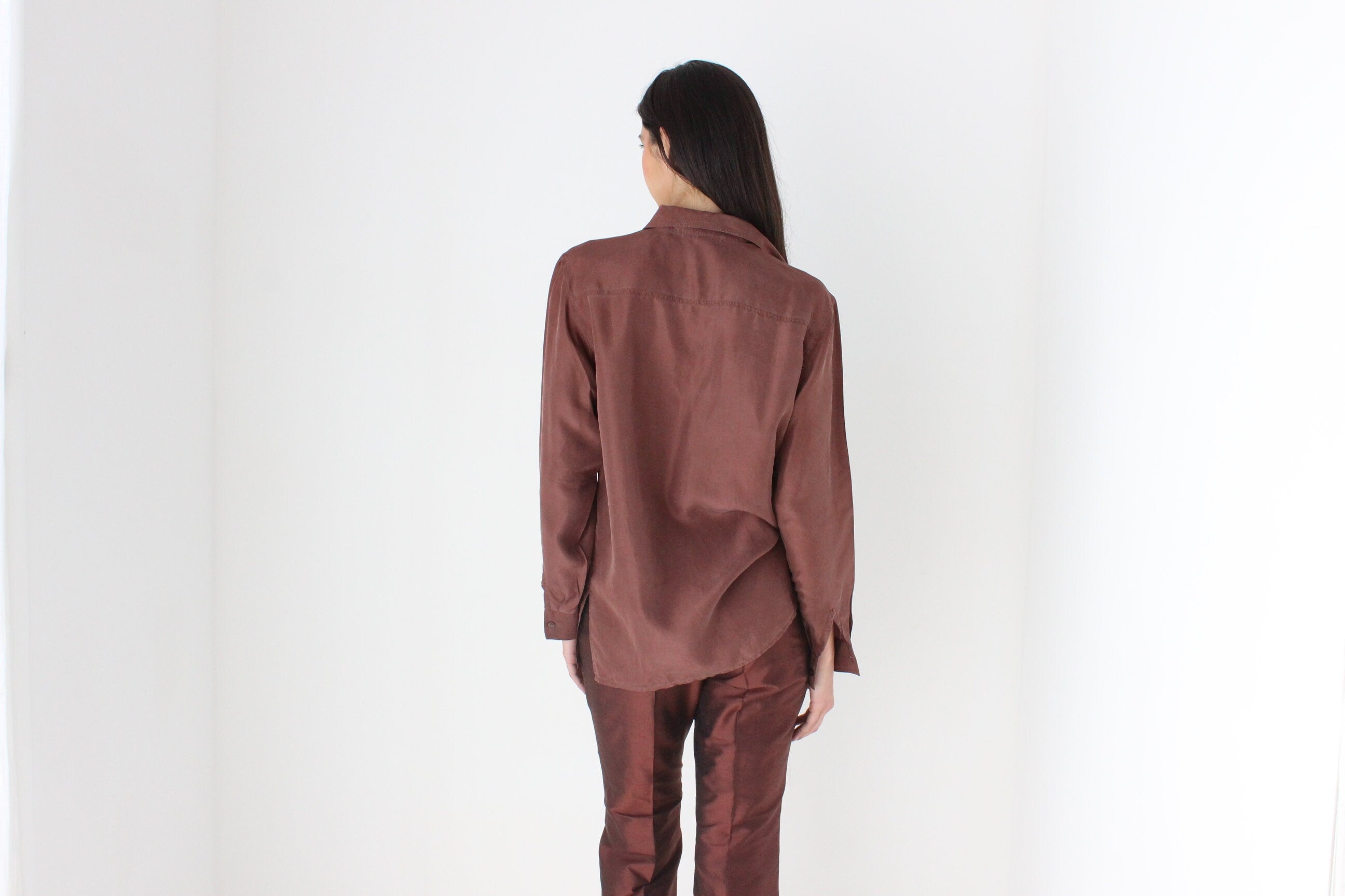 90s Pure Silk Chocolate Relaxed Shirt