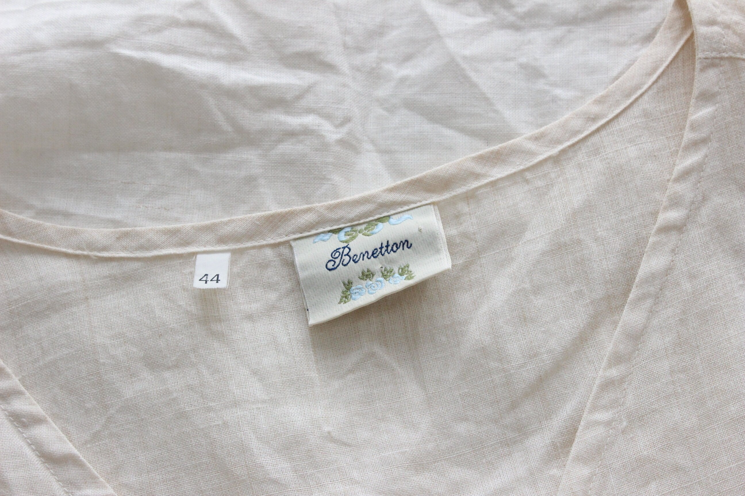 90s Benetton Italy Linen Button Front Trapeze Smock Top