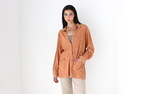 90s Salmon Suede-Feel Relaxed Oversized Shirt Jacket