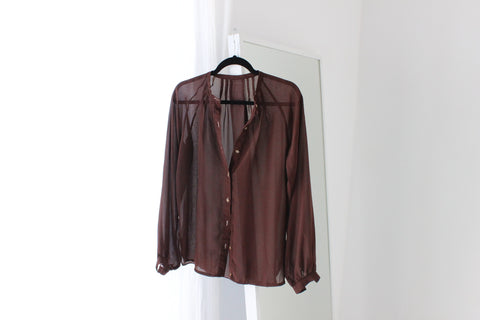 90s Chocolate Chiffon Relaxed Poet Sleeve Blouse