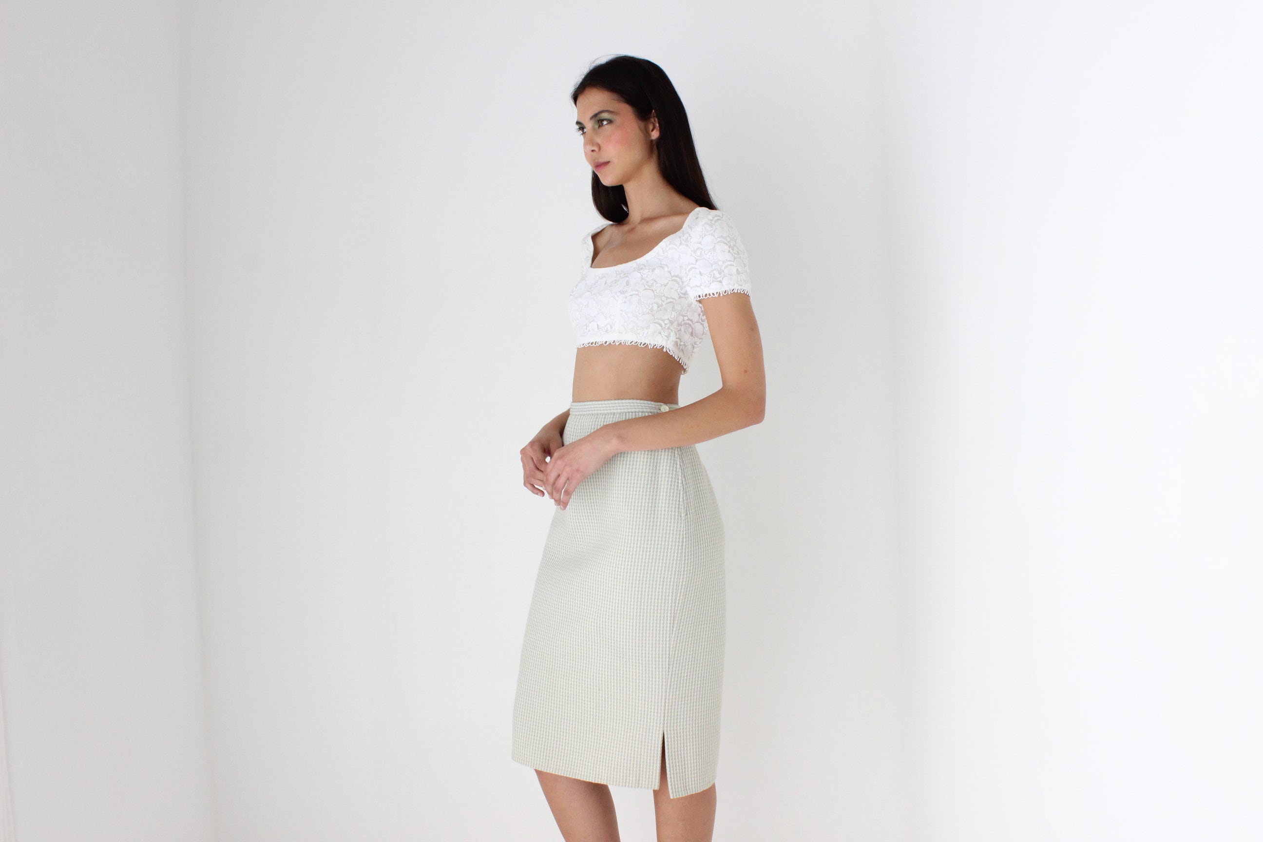 80s Roberto Avolio Milano Pure Wool Pastel Knee Length Skirt