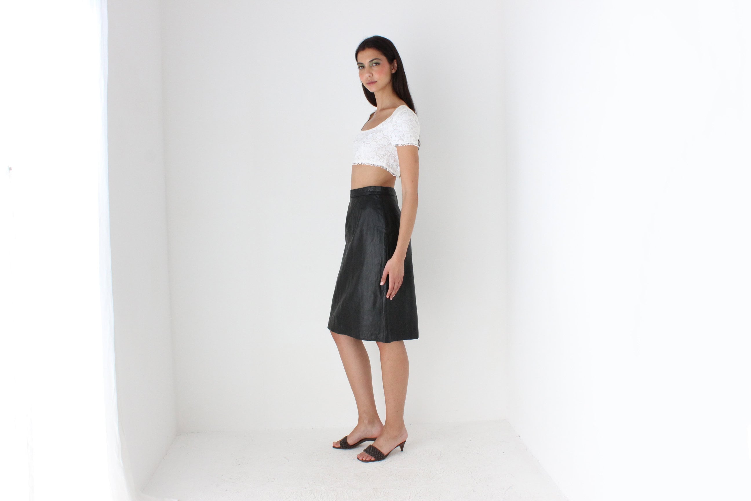 Minimal 80s Leather Pencil Skirt by Bruno Valli, Made in Italy