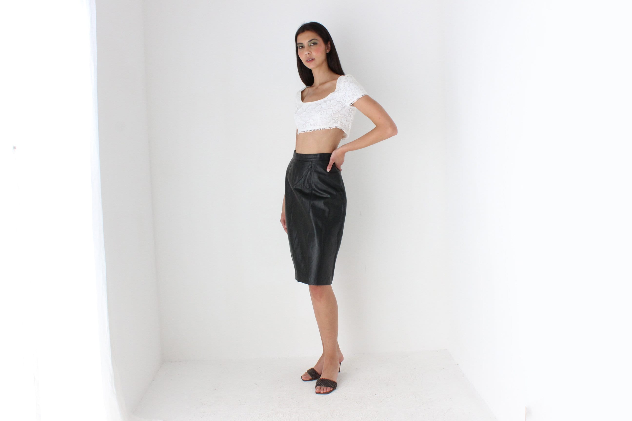 Minimal 80s Leather Pencil Skirt by Bruno Valli, Made in Italy