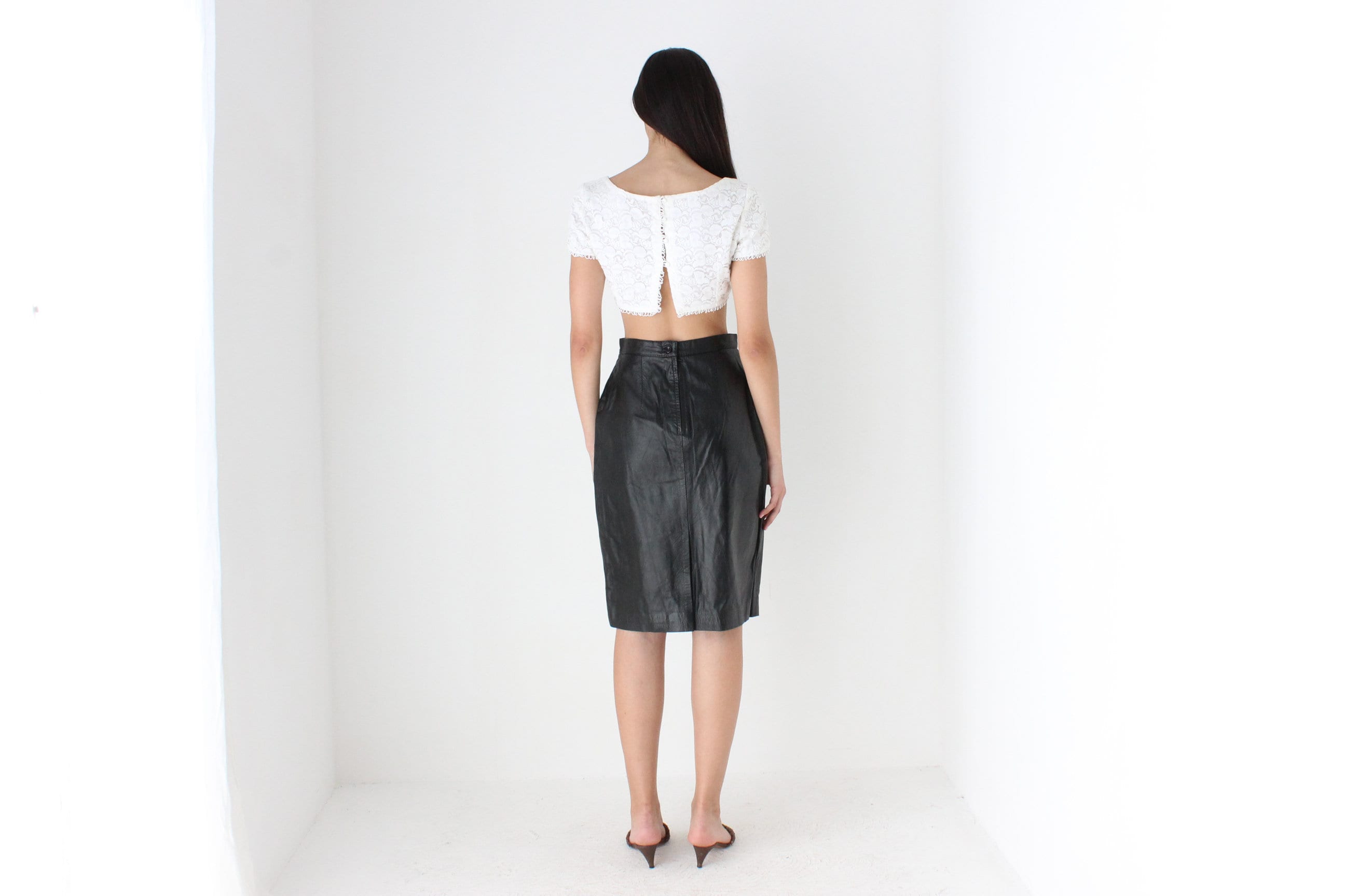 Minimal 80s Leather Pencil Skirt by Bruno Valli, Made in Italy