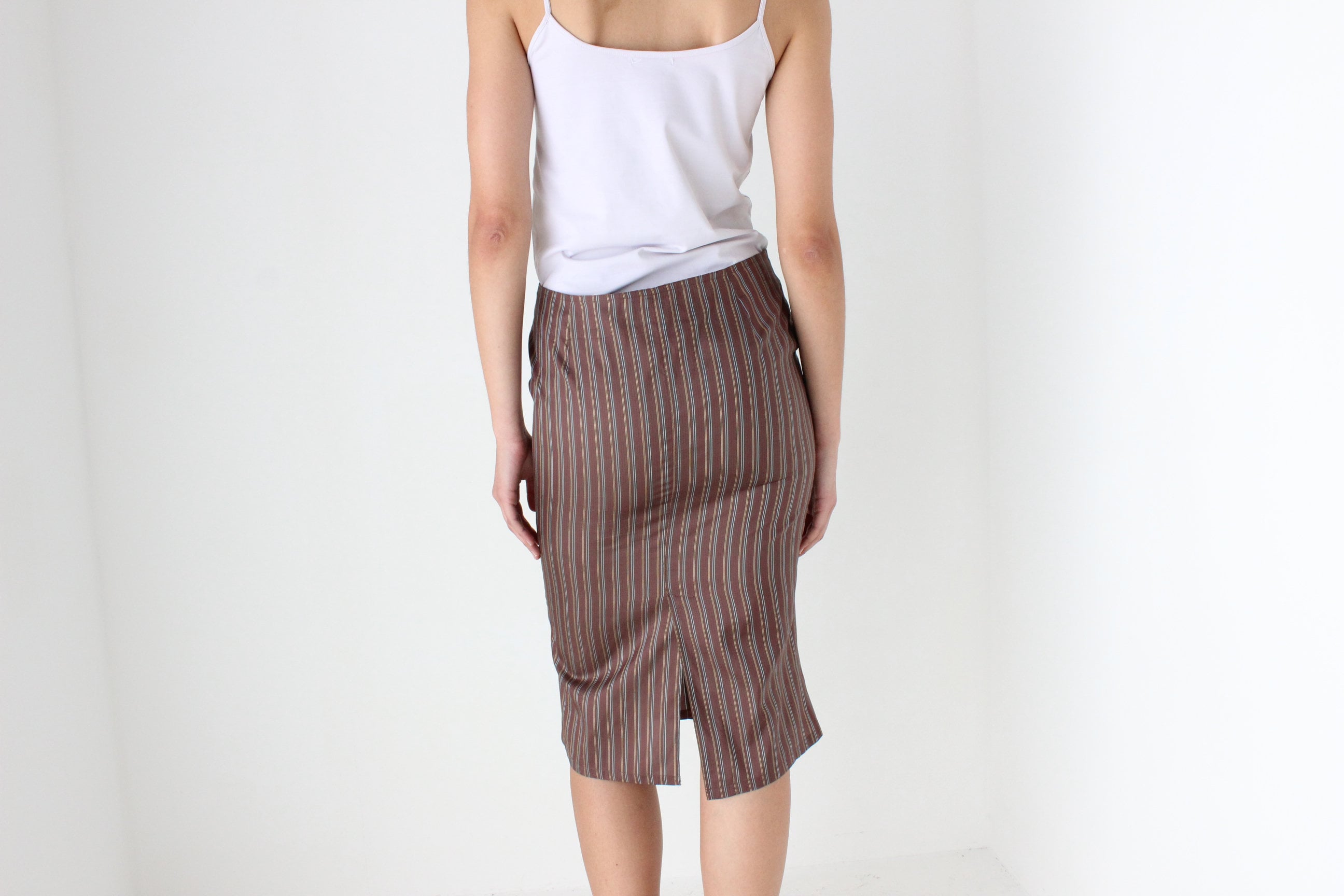 Y2K Striped Pure Silk Low Rise Knee Skirt by Blunauta