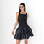 80s Spanish Origami Puff Ruffle Metallic Black Mini Dress