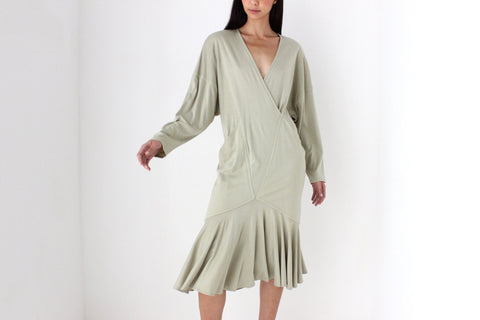 Avant Garde 80s Sage Green Draped Cocoon Dress