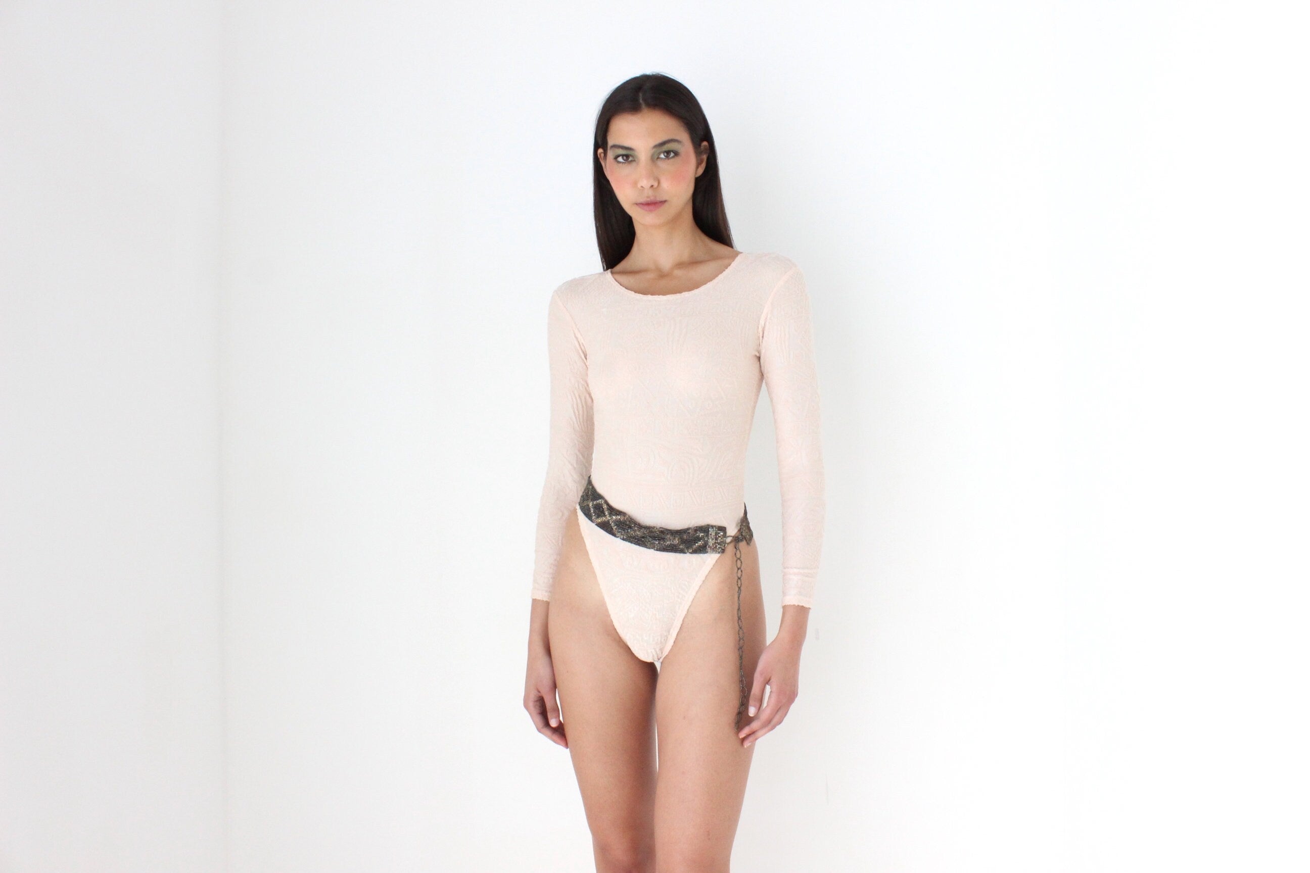 90s Textured Palest Pink Long Sleeve Bodysuit