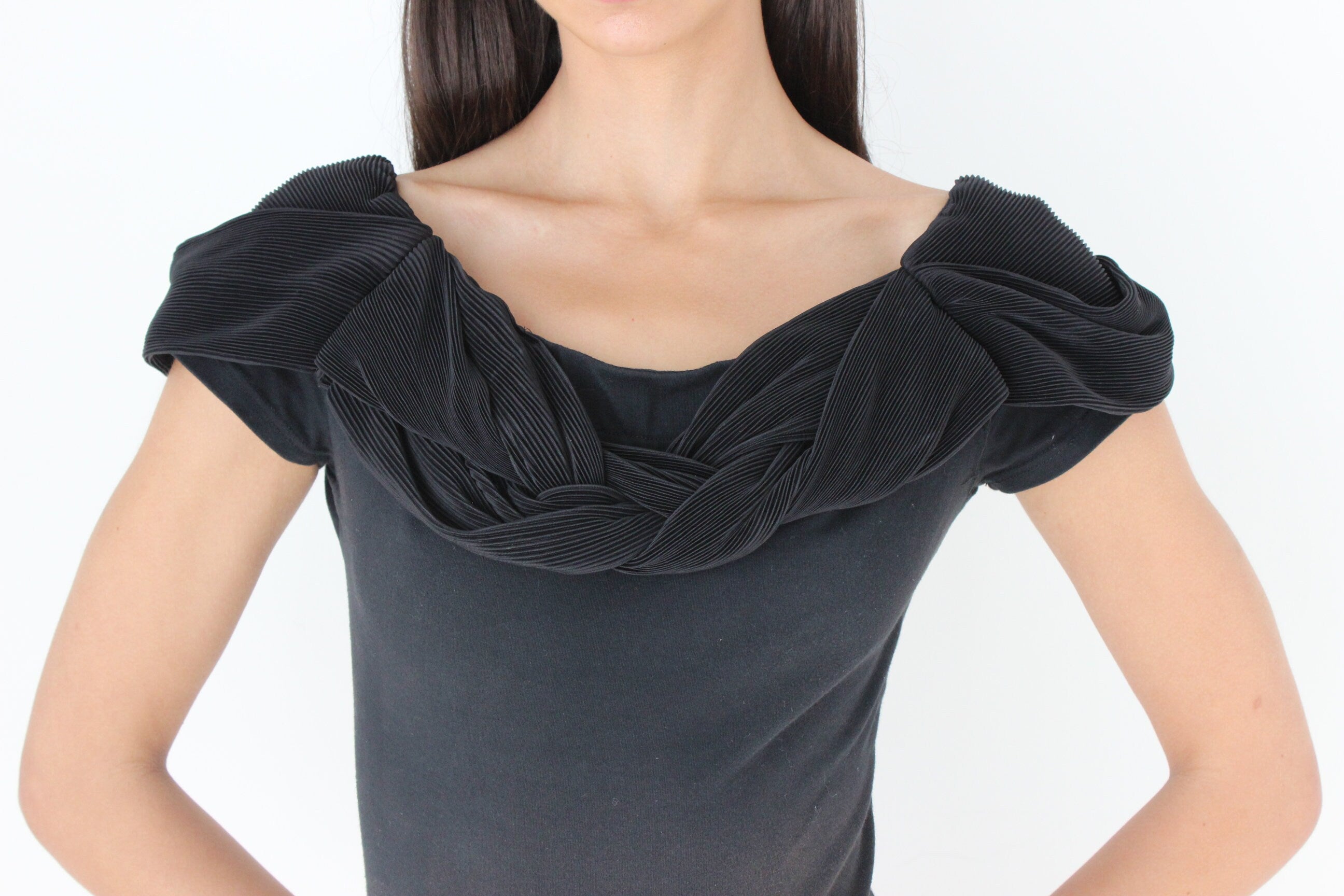 80s Italian Designer Braid Texture Off Shoulder Bodysuit