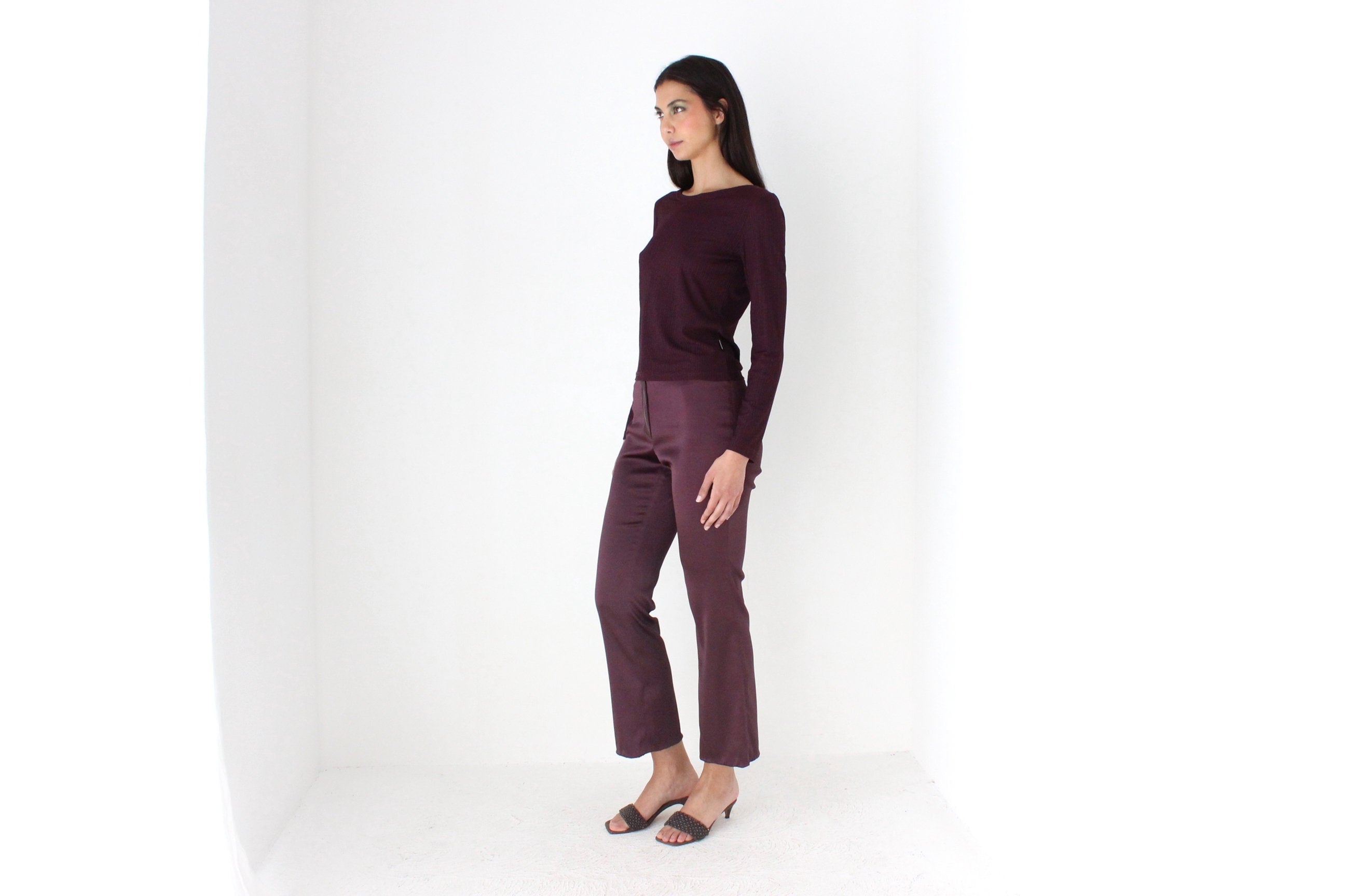 90s Minimal Aubergine Lycra Blend Long Sleeve Top